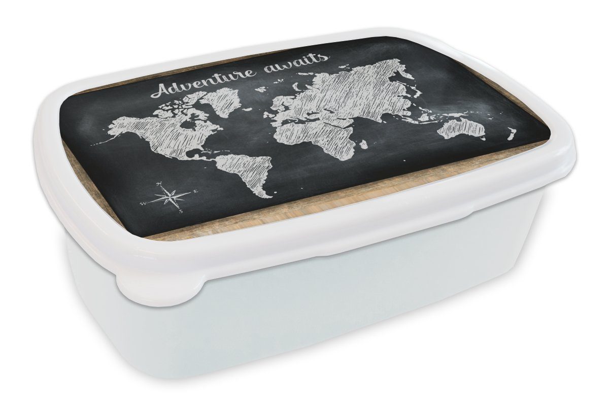 Kinder (2-tlg), Brotdose, Kunststoff, und Weiß, für Brotbox MuchoWow Erwachsene, Jungs und Kreidetafel - für Mädchen Lunchbox - Weltkarte
