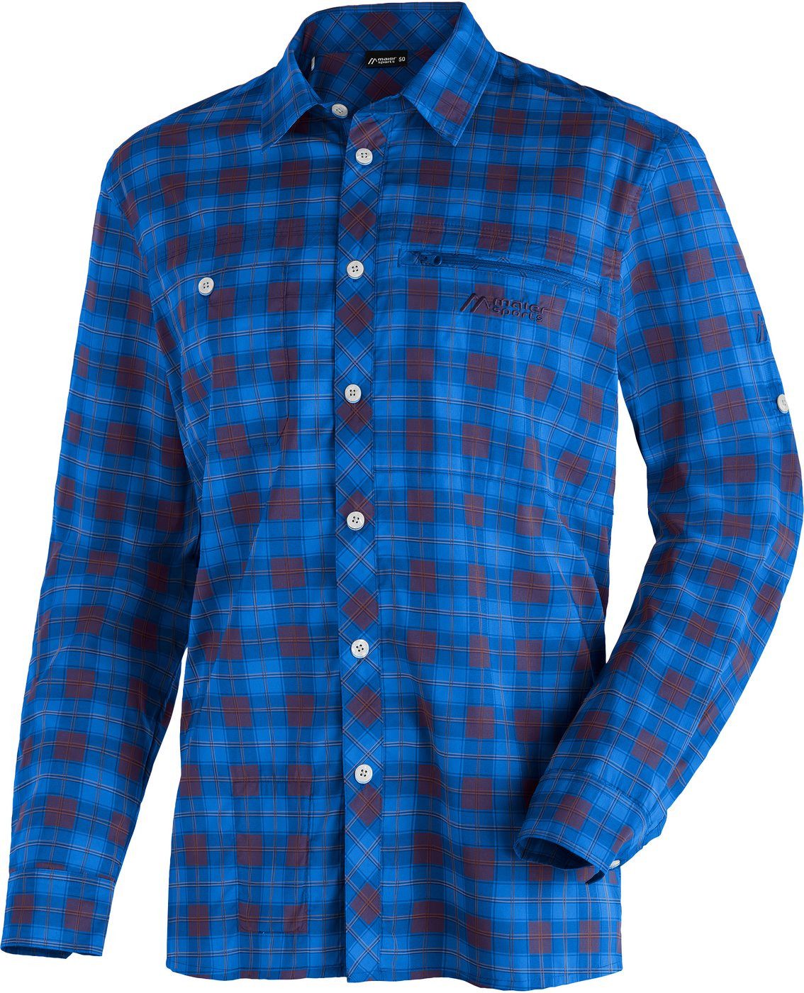 Maier Sports Funktionshemd Kasen L/S M He-Hemd 1/1 Arm el. grey/blue/orange check