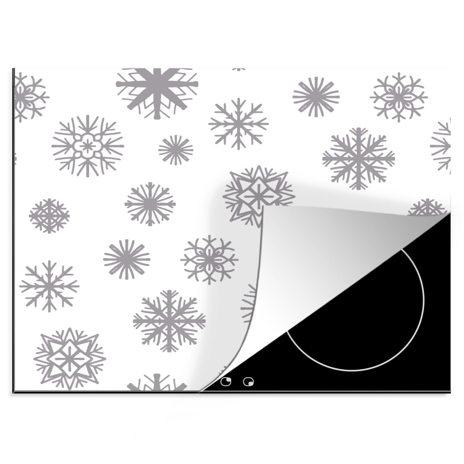 Mobile cm, - tlg), Winter, Vinyl, Arbeitsfläche - Design MuchoWow Schneeflocke Ceranfeldabdeckung nutzbar, 60x52 Herdblende-/Abdeckplatte (1