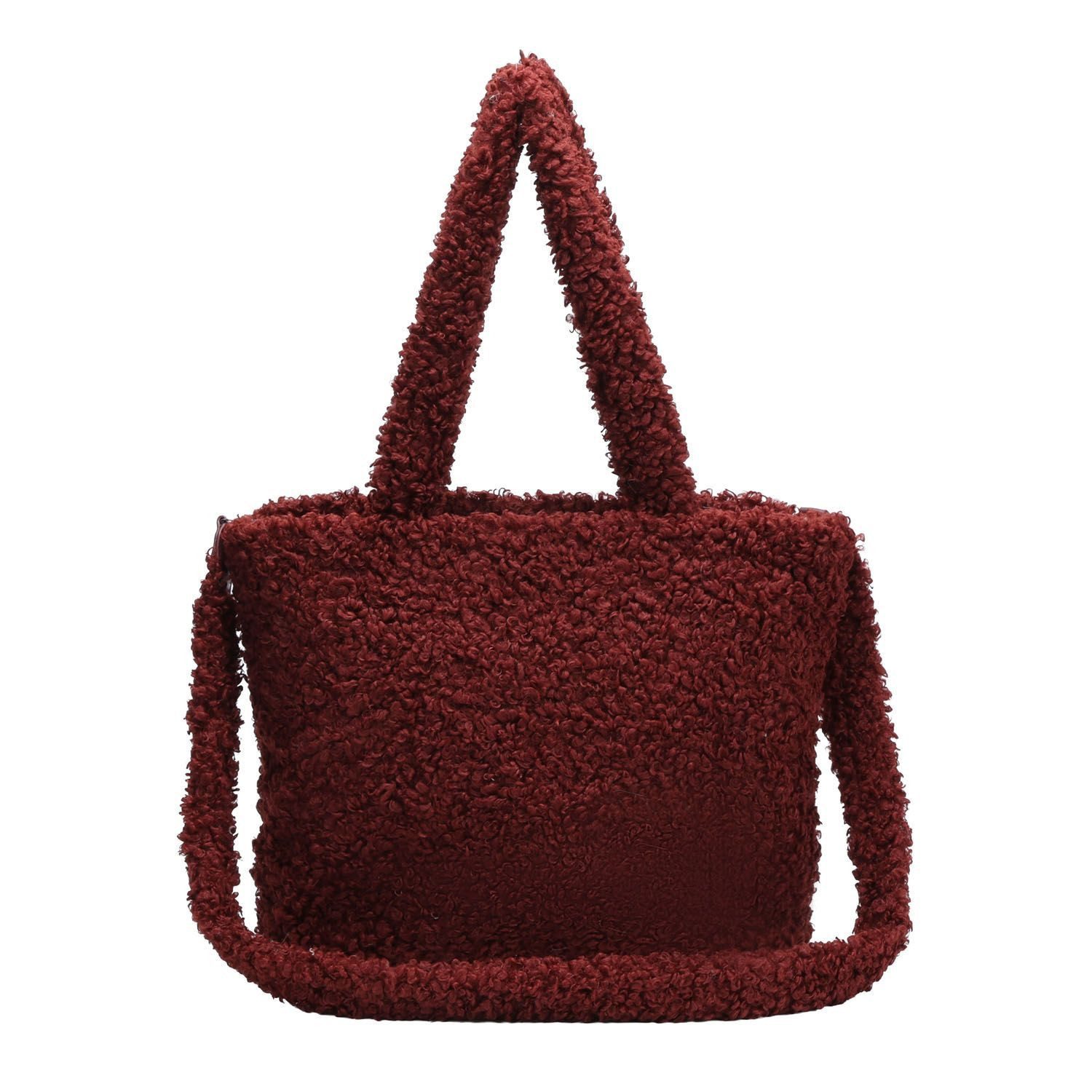 ITALYSHOP24 Schultertasche DAMEN TEDDY Shopper Plüsch TASCHE Tote Bag Felltasche Kuscheltasche, Umhängetasche Wintertasche Beuteltasche Weekender Lammfell-Optik Hobo