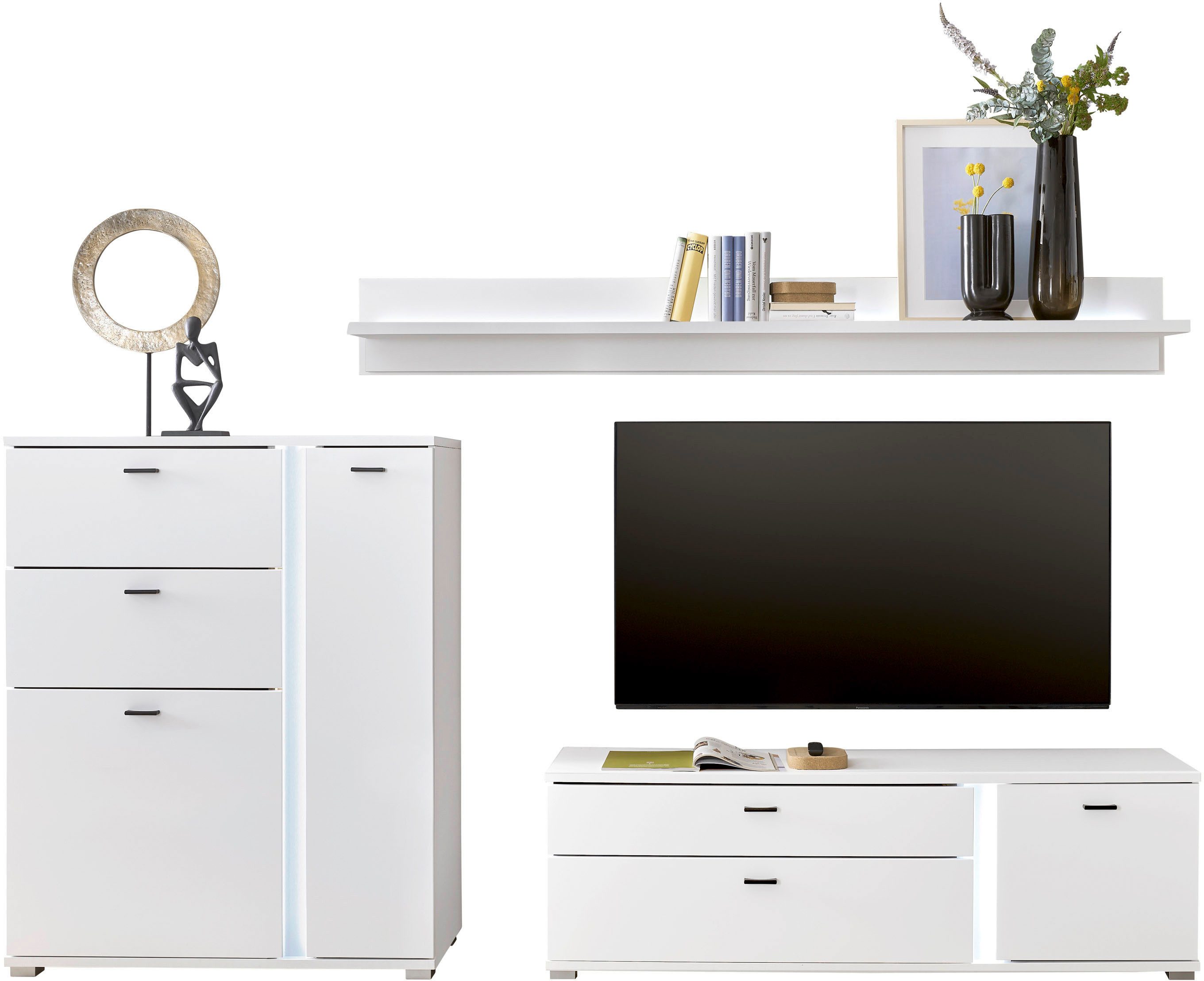 Home affaire Wohnwand LONG ISLAND, (Set, 3-St), in moderner Trendfarbe,inklusive senkrechter Beleuchtung,Breite 260 cm