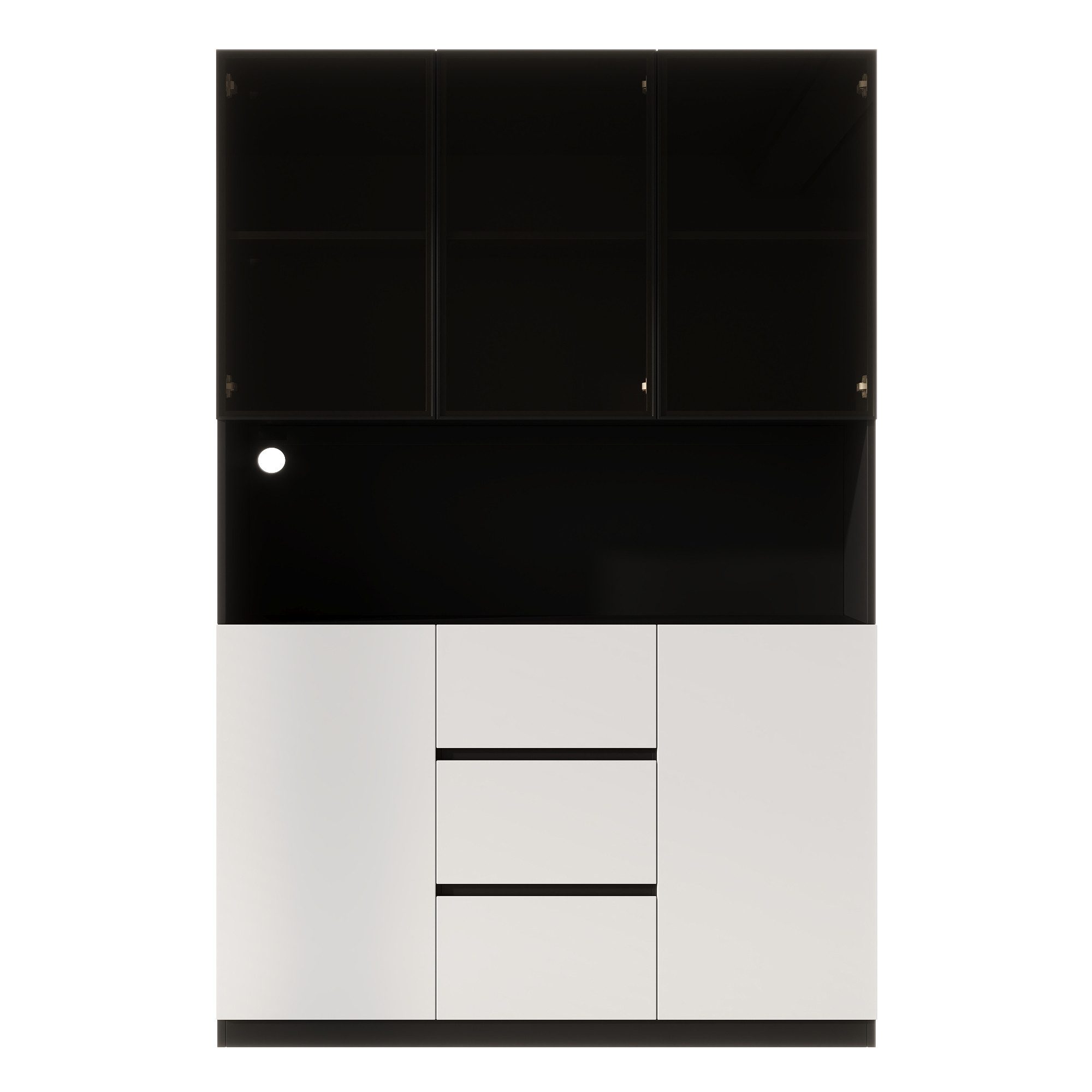 Flieks Küchenbuffet Hochschrank mit LED-Beleuchtung, Glastüren und 3 Schubladen (1-St., B120×T40×H200 cm) Glasvitrine Küchenschrank Mehrzweckschrank mit Arbeits – Bild 4 von 5