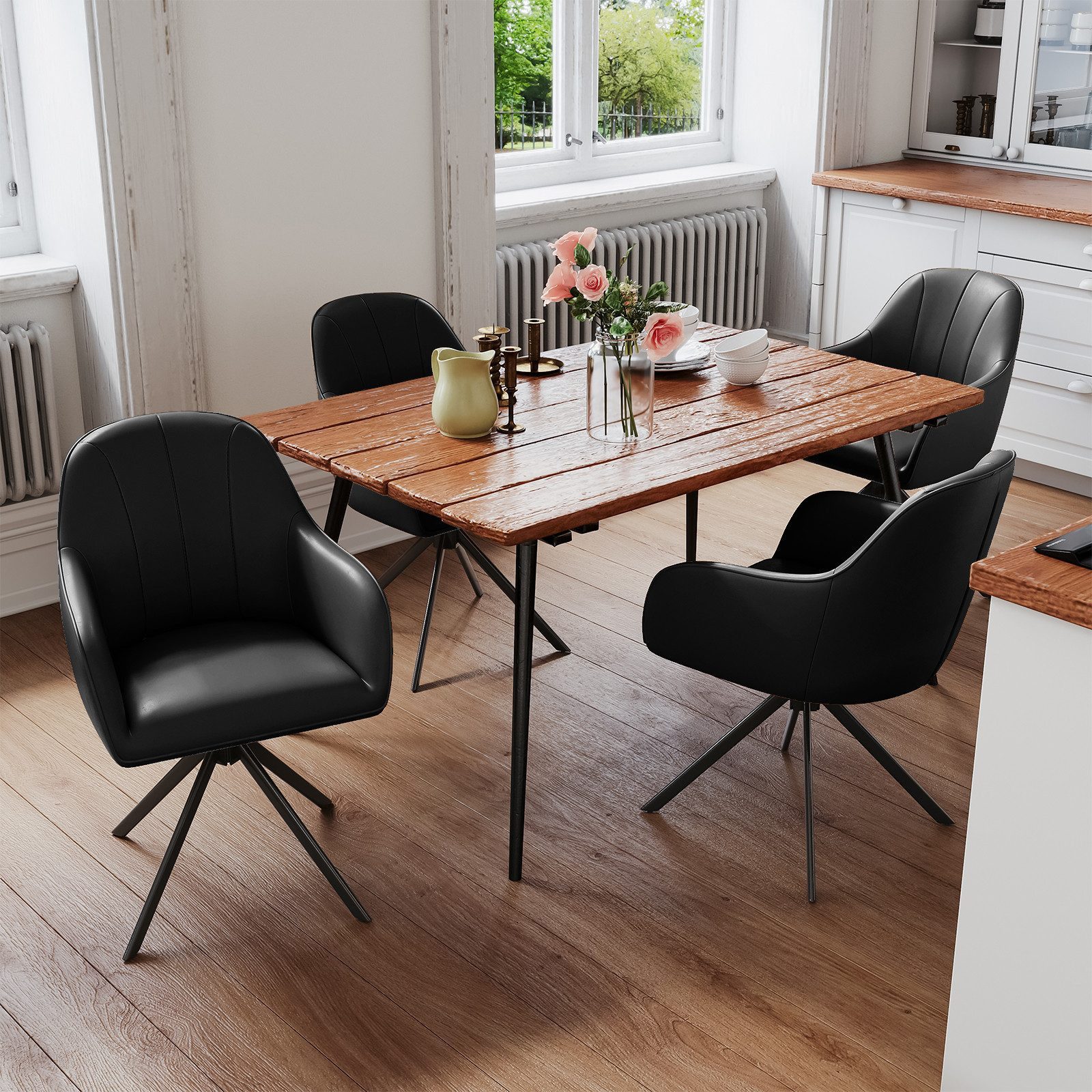 HawthyHome Polsterstuhl 360° drehbar mit Armlehne und Metallbeinen, 4-Fußstuhl (4 St), Moderner Küchenstuhl Esszimmerstuhl für Wohnzimmer & Büro