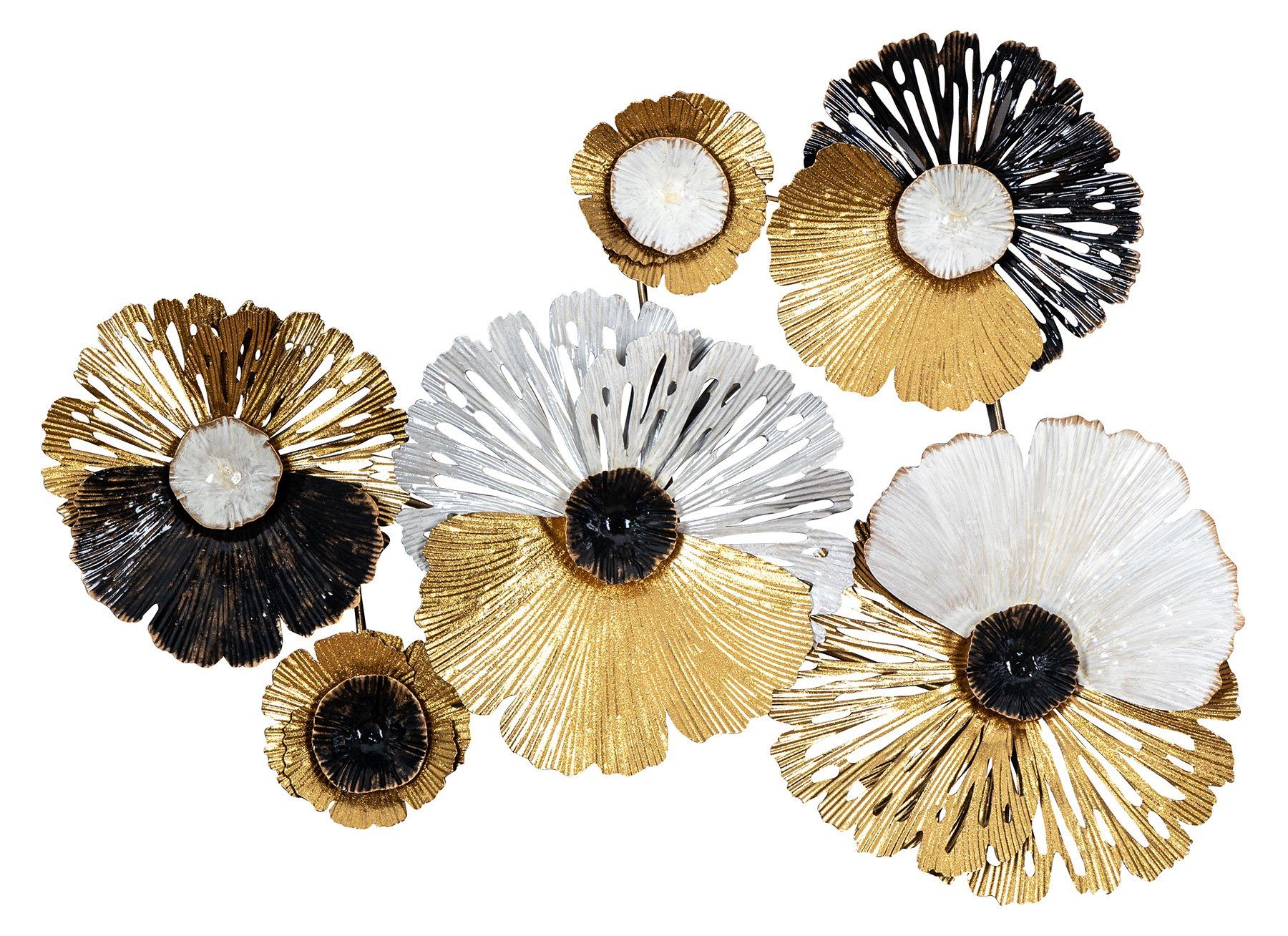Levandeo® Metallbild, Metallbild 75x53cm Wandbild Blüte Metall Schwarz Gold günstig online kaufen