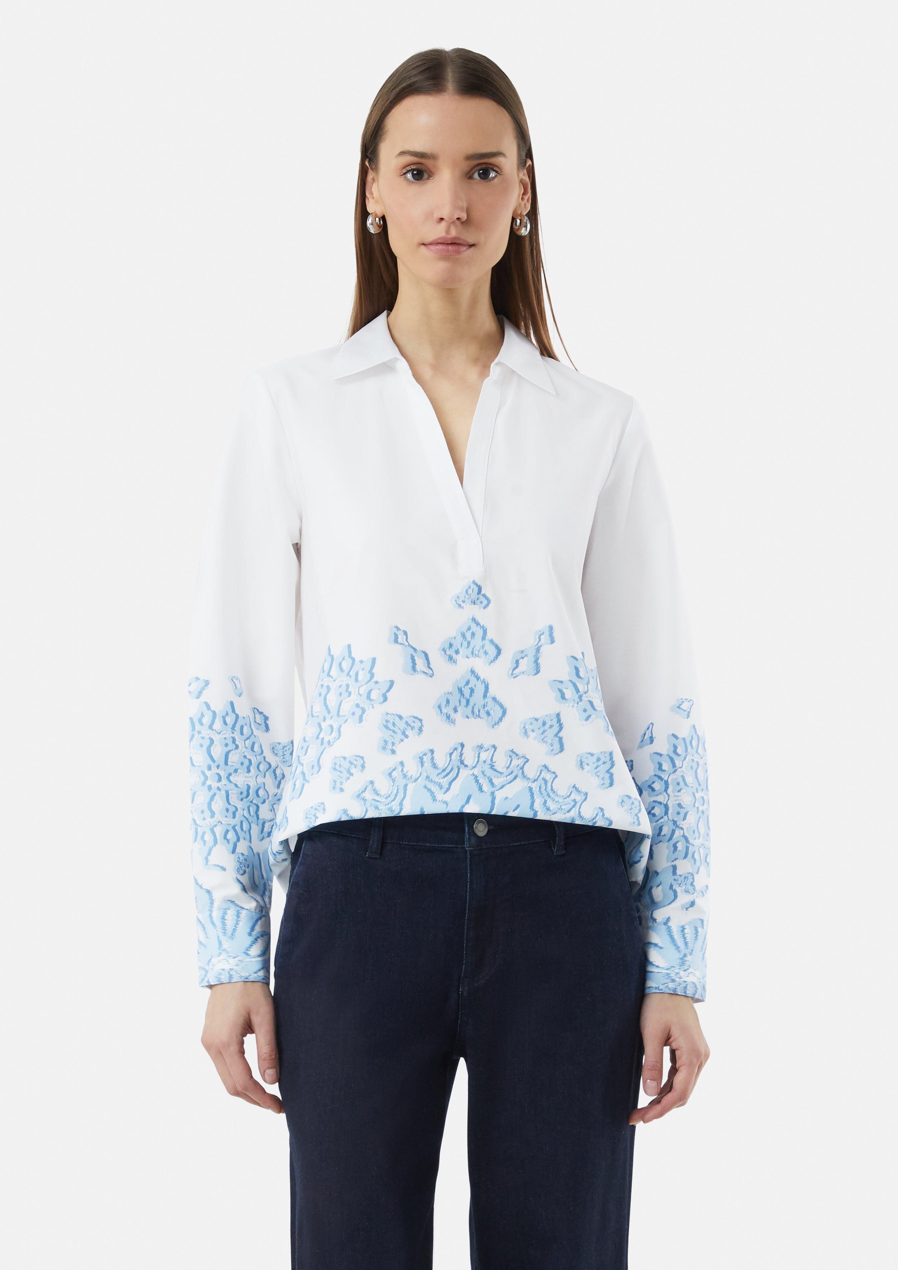 Langarmbluse Tunika-Bluse mit platziertem Artwork