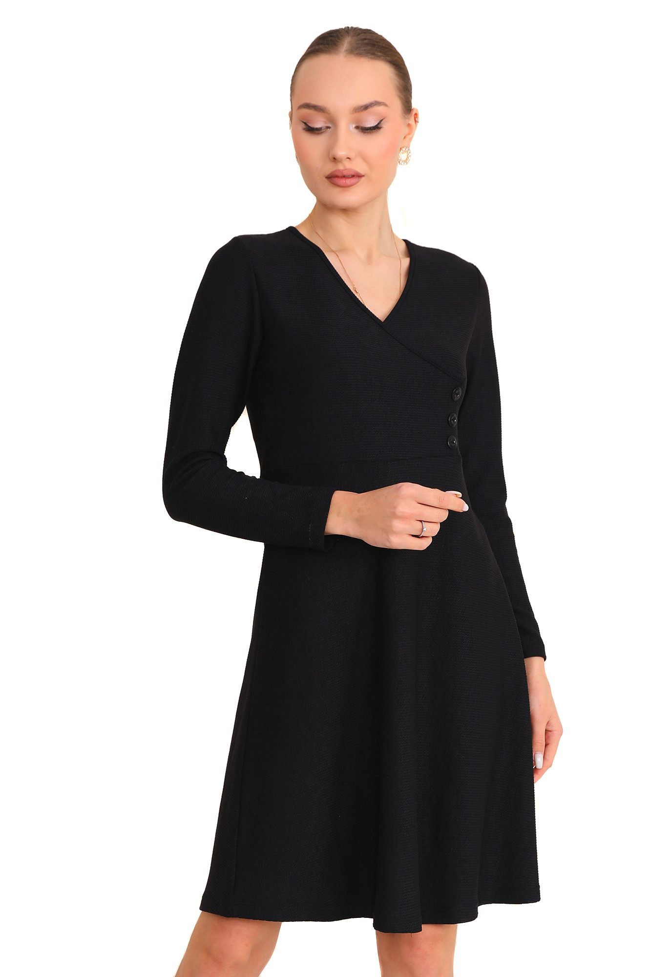Midikleid Wickeloptik Rippenstruktur mit Knöpfe