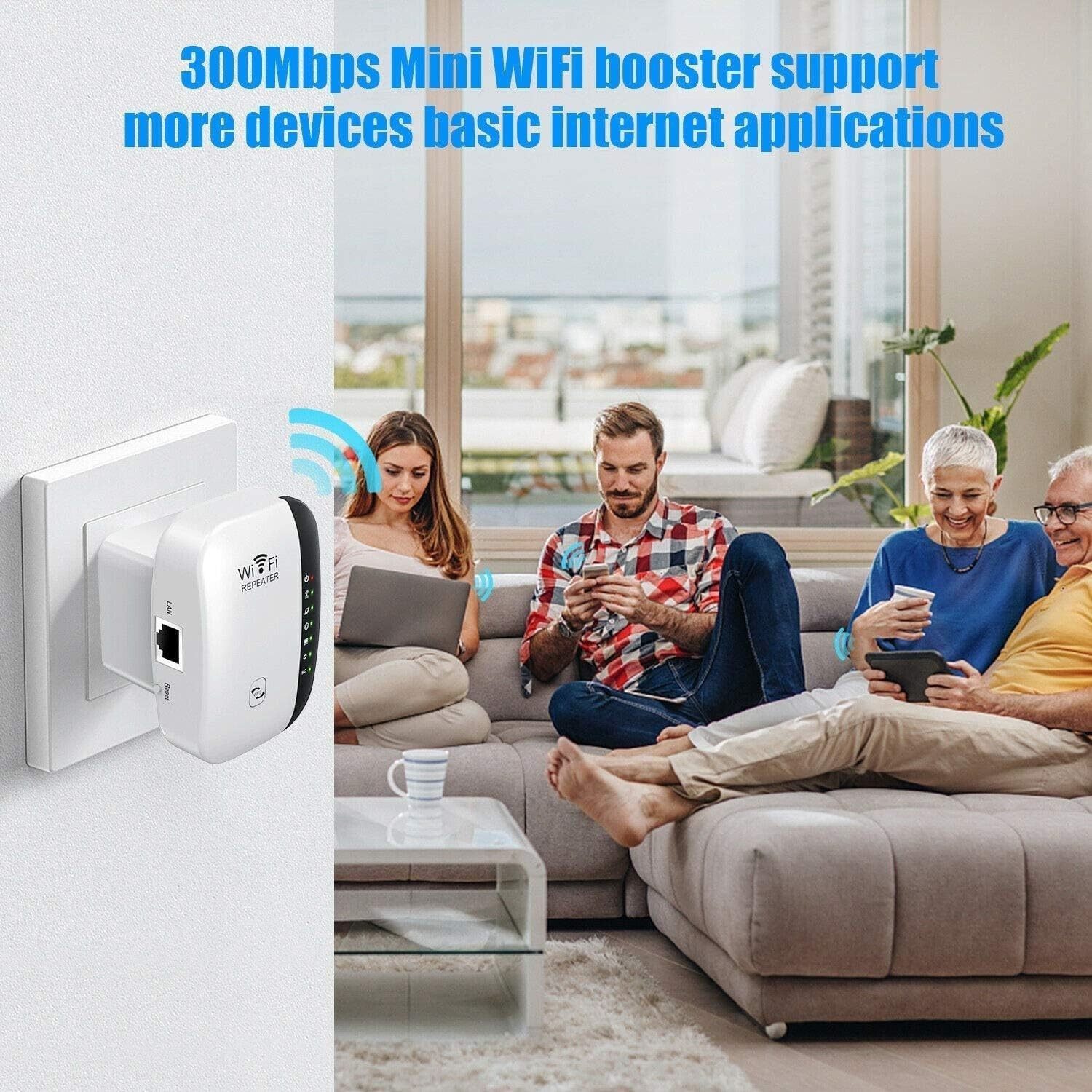 wohnTRAUM24 300Mbit/s 2.4GHz WiFi Extender Booster Repeater/AP Modus mit WPS WLAN-Repeater, Kompatibel mit allen WLAN Geräten