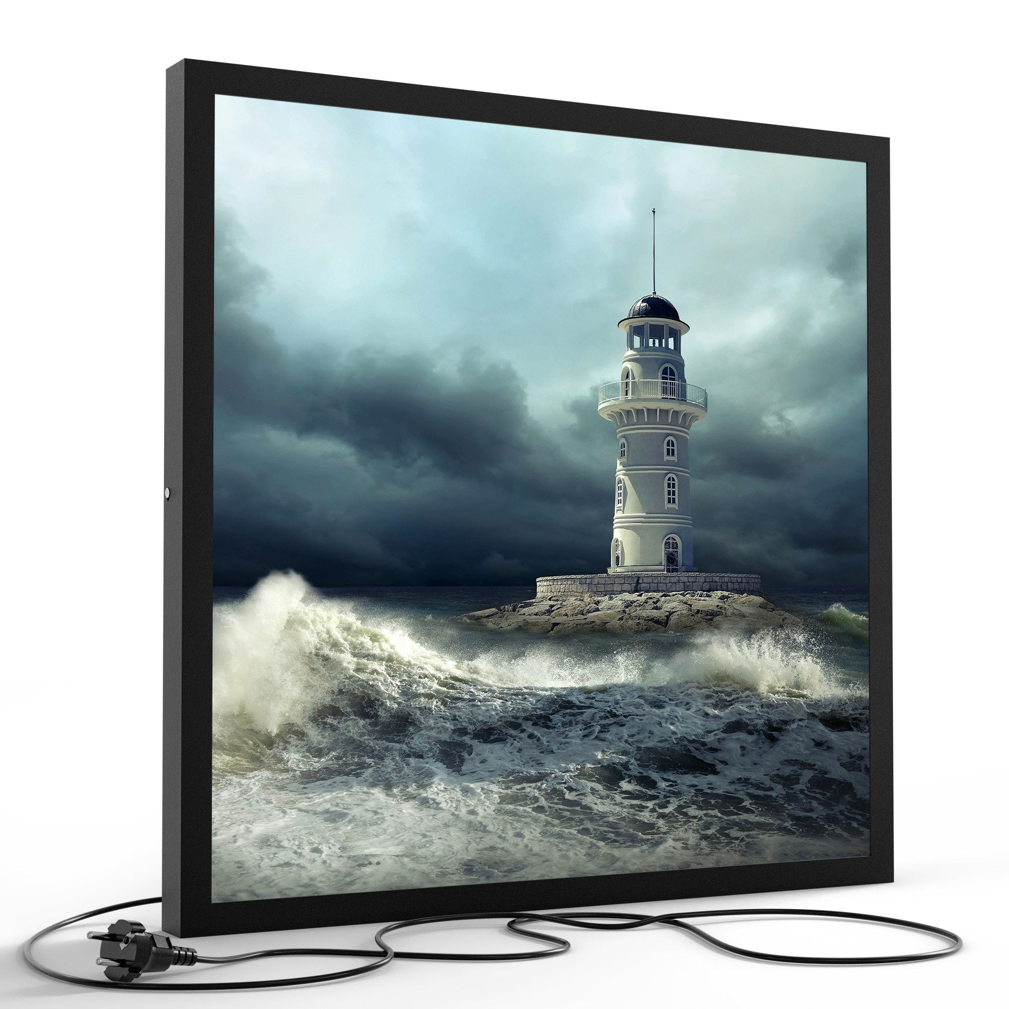 DEQORI LED-Bild 'Leuchtturm im Sturm', (1 St), LED Lampe Leuchte Leuchtbild Bild beleuchtet Deckenleuchte Wandlampe