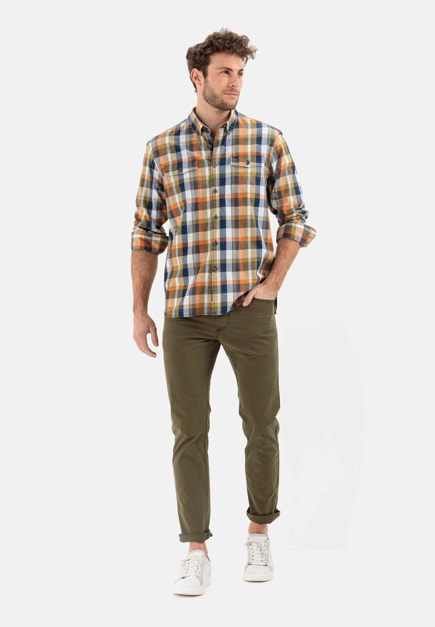 camel active Karohemd aus reiner Baumwolle Langarm Button-Down Button-Down