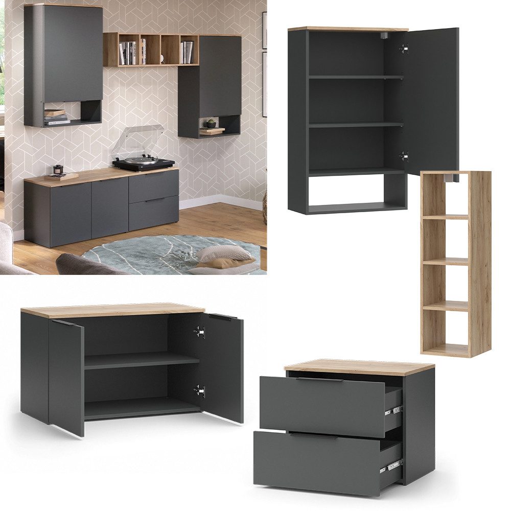 Vicco Wohnwand Wido, Anthrazit/Sonoma, 5 Teile günstig online kaufen