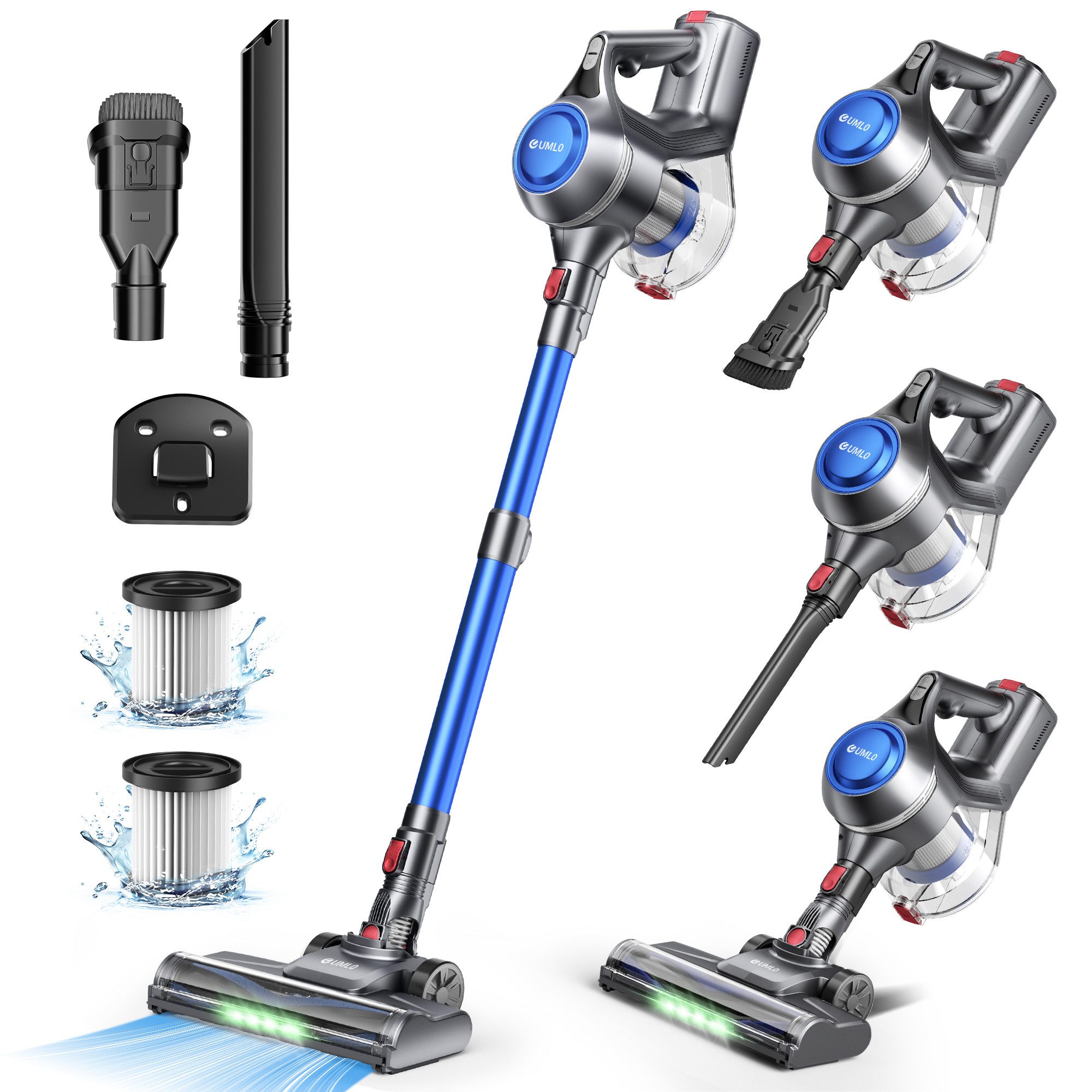 INSE Akku-Handstaubsauger N15 kabelloser Staubsauger–1,2L großer Staubbehälter,45 Min. Laufzeit, 130 W, beutellos, grünes LED-Licht,90°+180° schwenkbarer Kopf,8-in-1 Zubehör