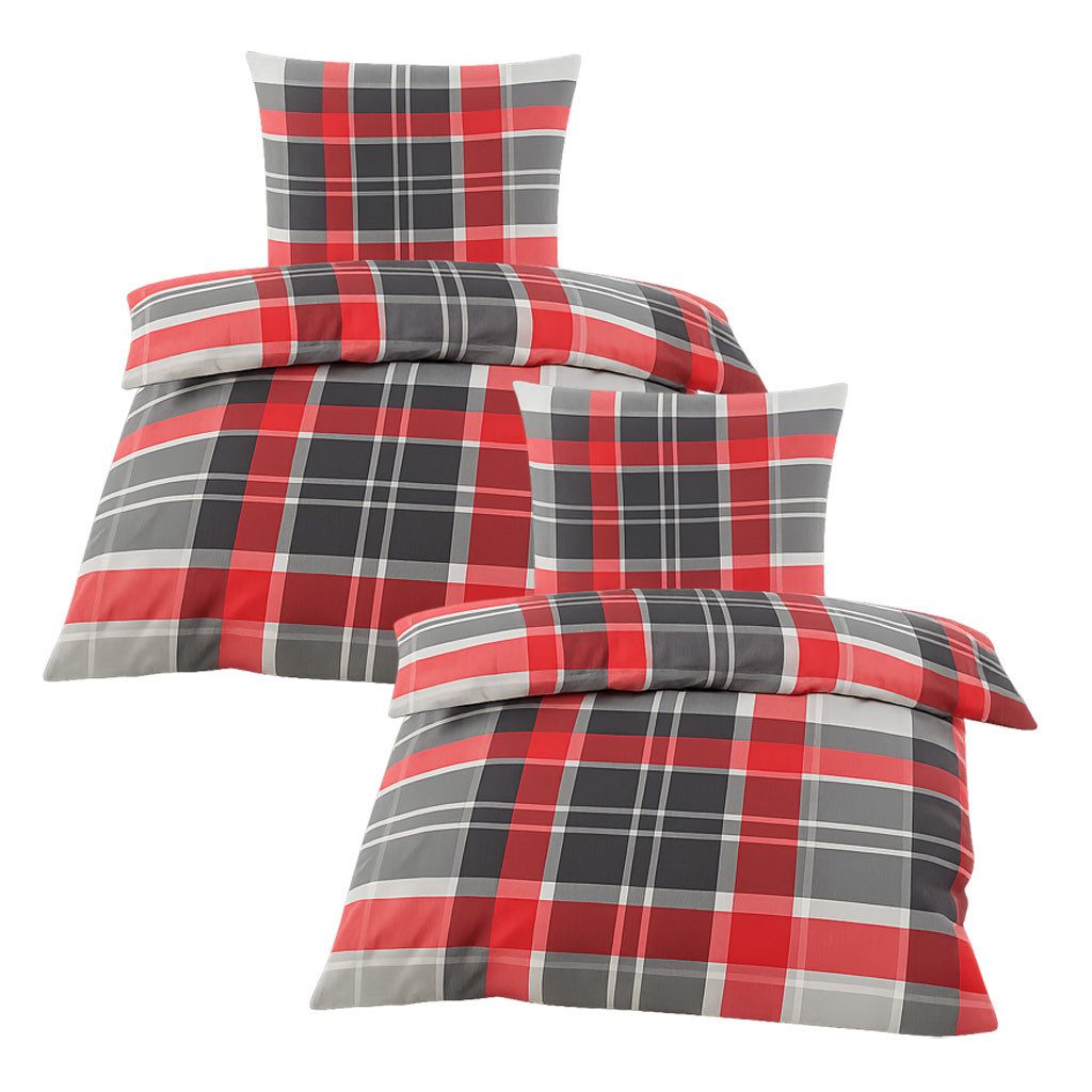 Casa Colori Bettwäsche Seersucker Bettwäsche 135x200 Reißverschluss Rot Gra günstig online kaufen