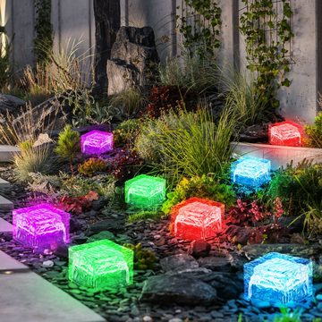 etc-shop Gartenleuchte, LED-Leuchtmittel fest verbaut, Farbwechsel, 4er Set RGB LED Solar Leuchten Steh Lampen Außen Bereich Glas