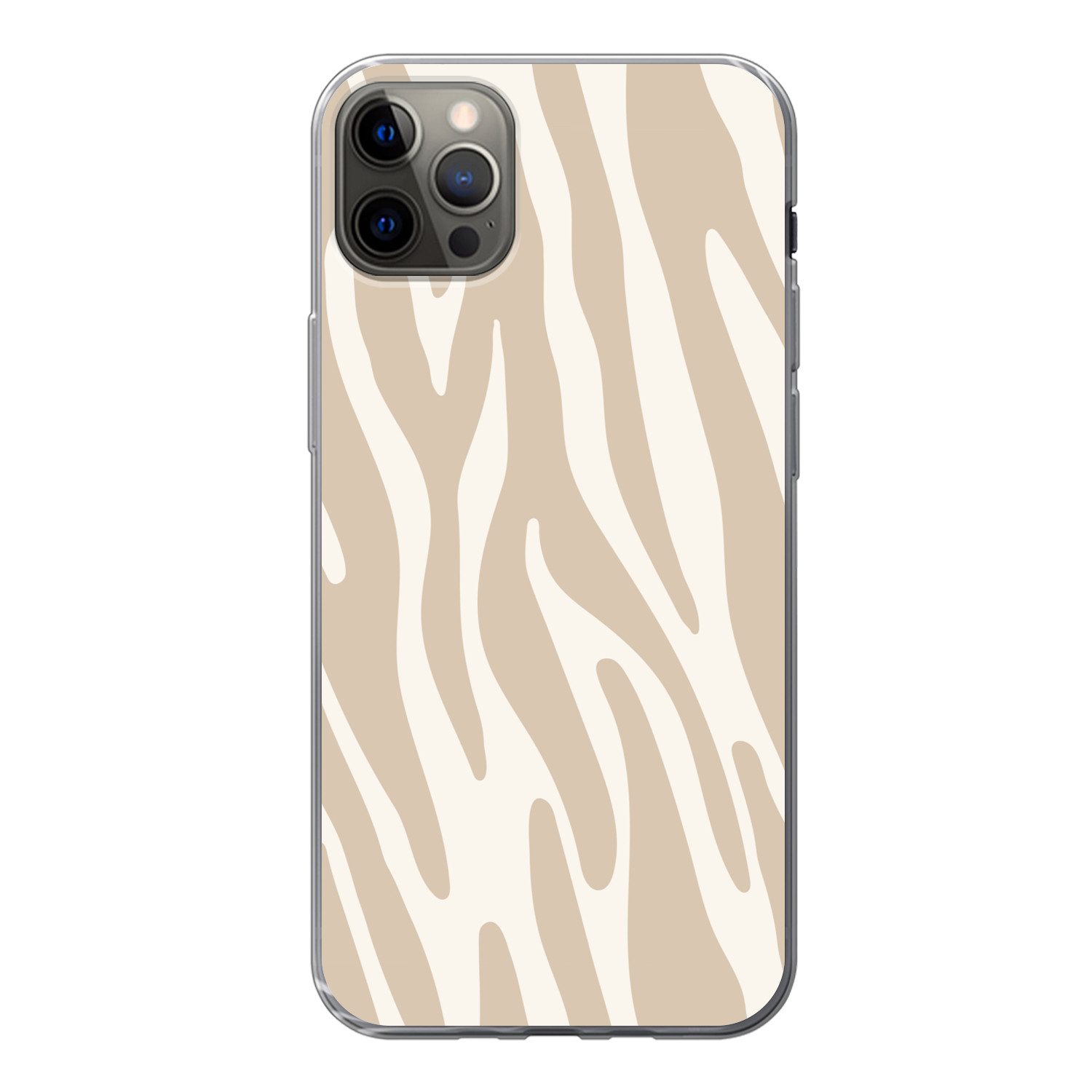 MuchoWow Handyhülle für Apple iPhone 12 Pro Max Zebramuster - Beige - Weiß - Tiermuster, Smartphone-Bumper, Print, Handy Schutzhülle Dünn