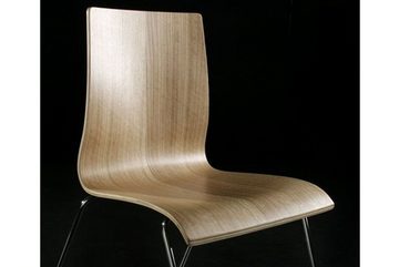 Casa Padrino Besucherstuhl Designer Stuhl Naturfarben / Silber - Moderner Esszimmerstuhl mit natürlicher Holzoptik - Designer Möbel