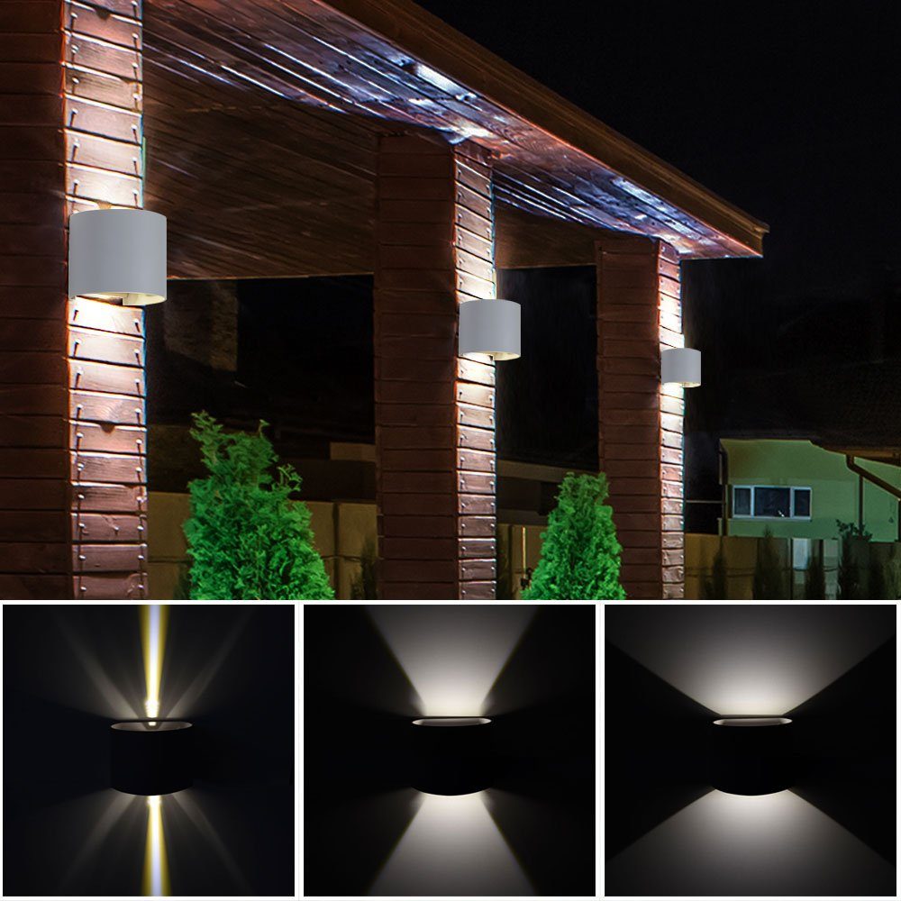 fest Leuchte Außen Bereich Terrassen Effekt UP etc-shop LED-Leuchtmittel Außen-Wandleuchte, Flügel Lampe Wand LED Neutralweiß, DOWN verbaut,