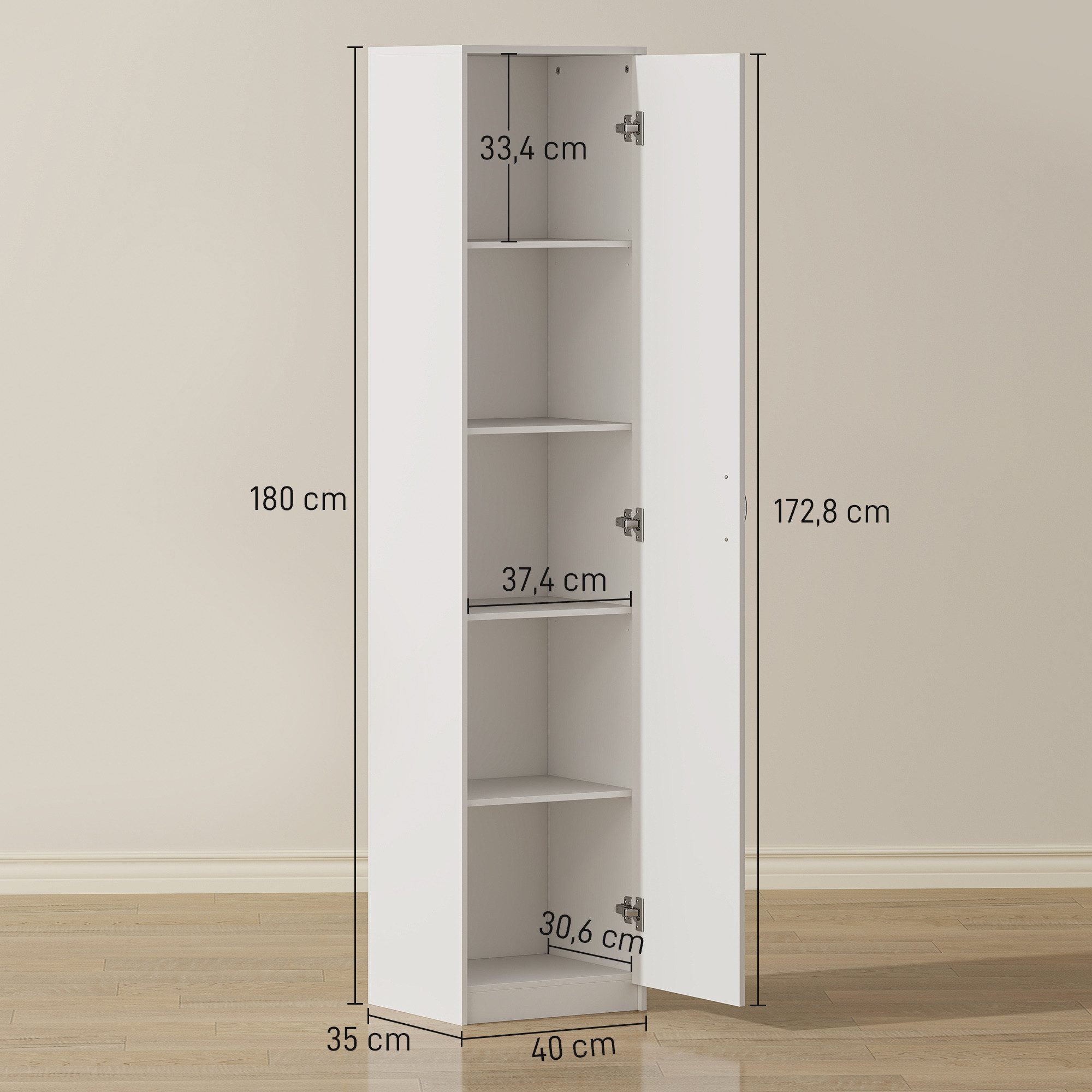 HOMCOM Küchenbuffet Küchenschrank mit 1 Tür, 5 Ebenen, Vorratsschrank, 40x35x180 cm (Hochschrank, 1-St., Buffetschrank) für Küche, Esszimmer, Rustikal-Braun