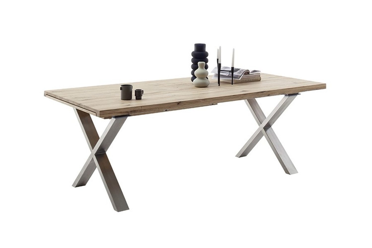 freiraum Kulissen-Esstisch BROOKLYN, in Bianco geölt / Edelstahl - 300x73x100 (BxHxT)