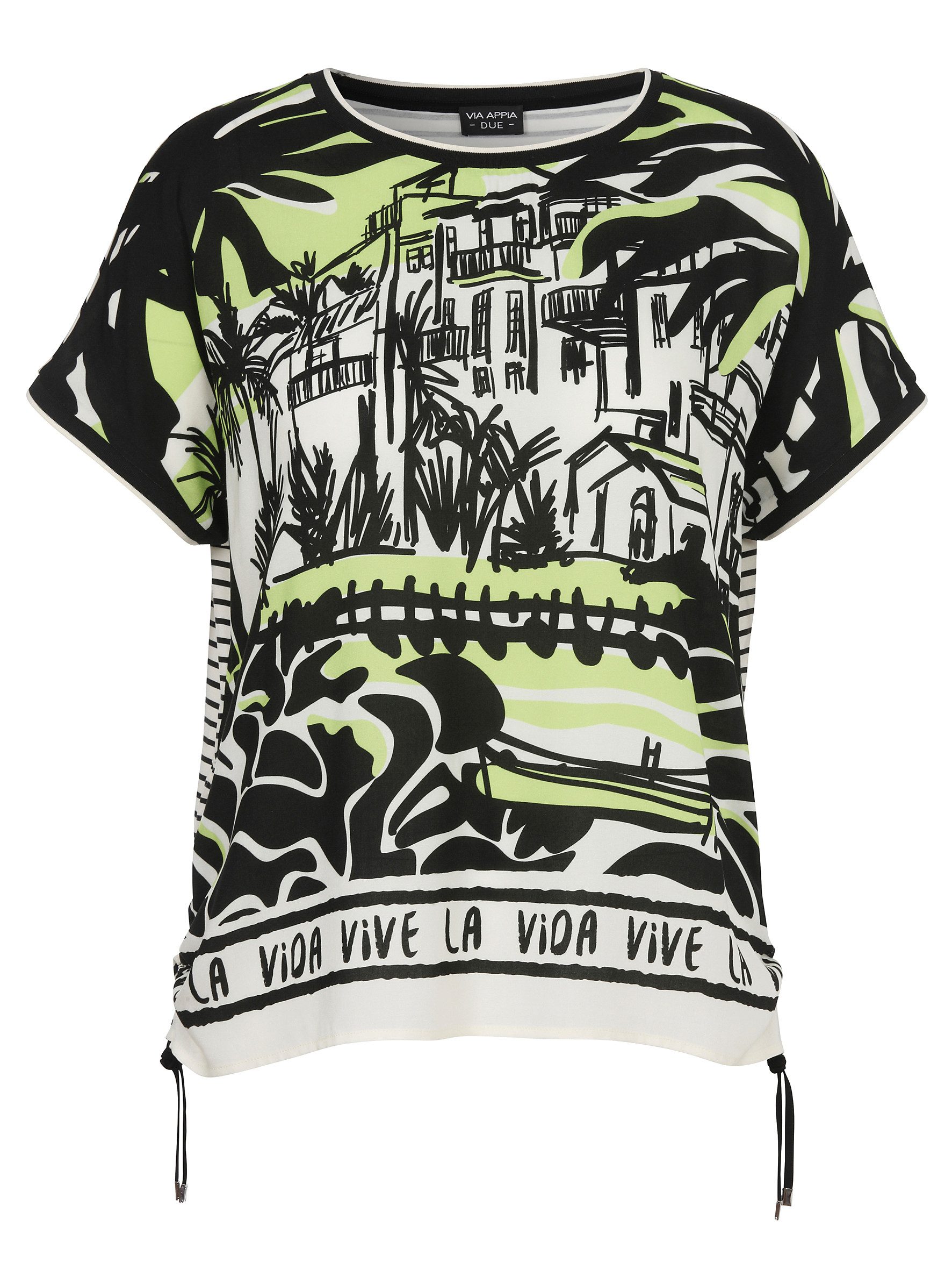 VIA APPIA Kurzarmbluse Bluse Rundhals 1/2 Arm Druck