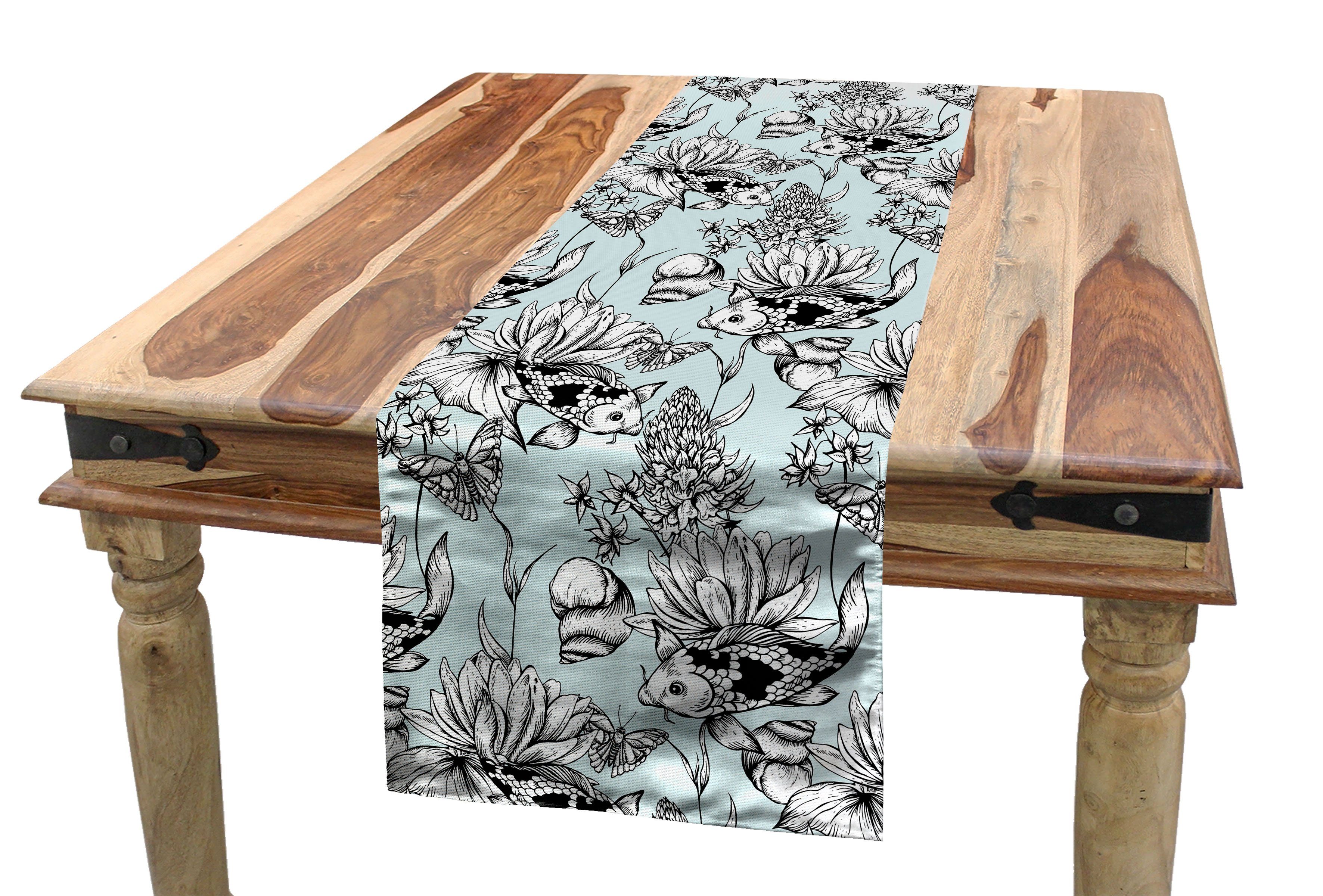 Abakuhaus Tischläufer Esszimmer Küche Rechteckiger Dekorativer Tischläufer, Shabby Chic Teich-Wasser-Blumen | Tischläufer