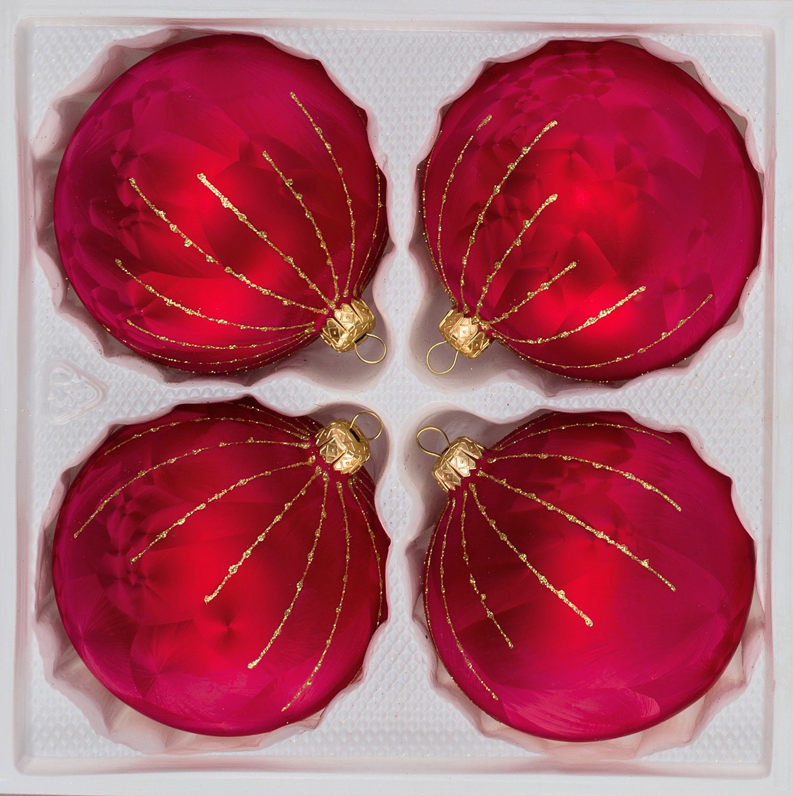 Ø Gold" Rot Weihnachtsbaumkugel in 4 Set tlg. Glas-Weihnachtskugeln Navidacio 12cm "Ice Regen