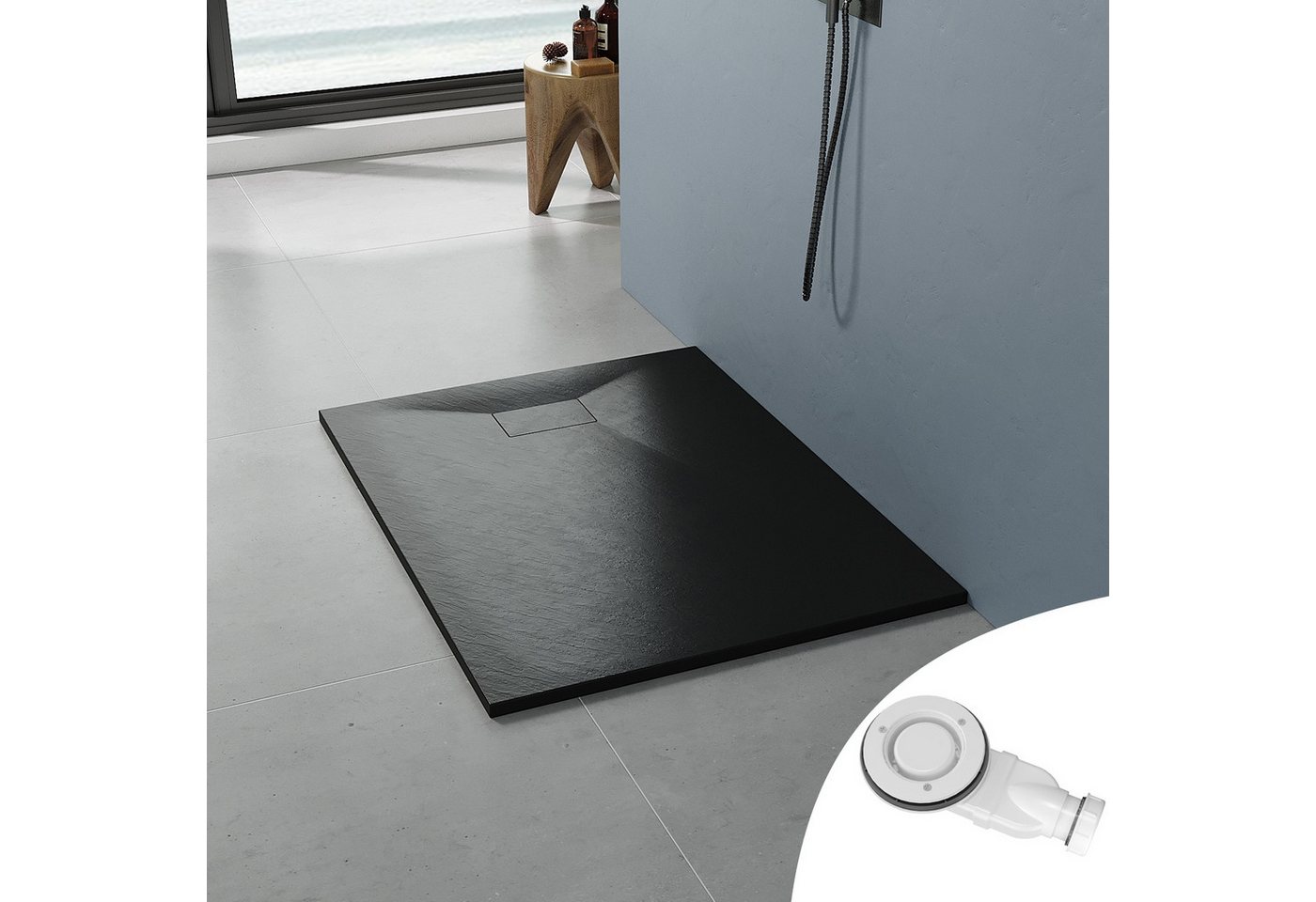 Thumbnail - AQUALAVOS Duschwanne 120x90 cm Duschwanne mit Ø 90 mm Ablaufgarnitur Flach Duschtasse, Sheet-Molding-Compound(SMC), Weiß...