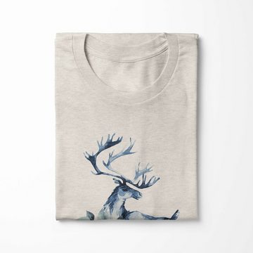 Sinus Art T-Shirt Herren Shirt 100% gekämmte Bio-Baumwolle T-Shirt Aquarell Elch Blumen Motiv Nachhaltig Ökomode aus (1-tlg)