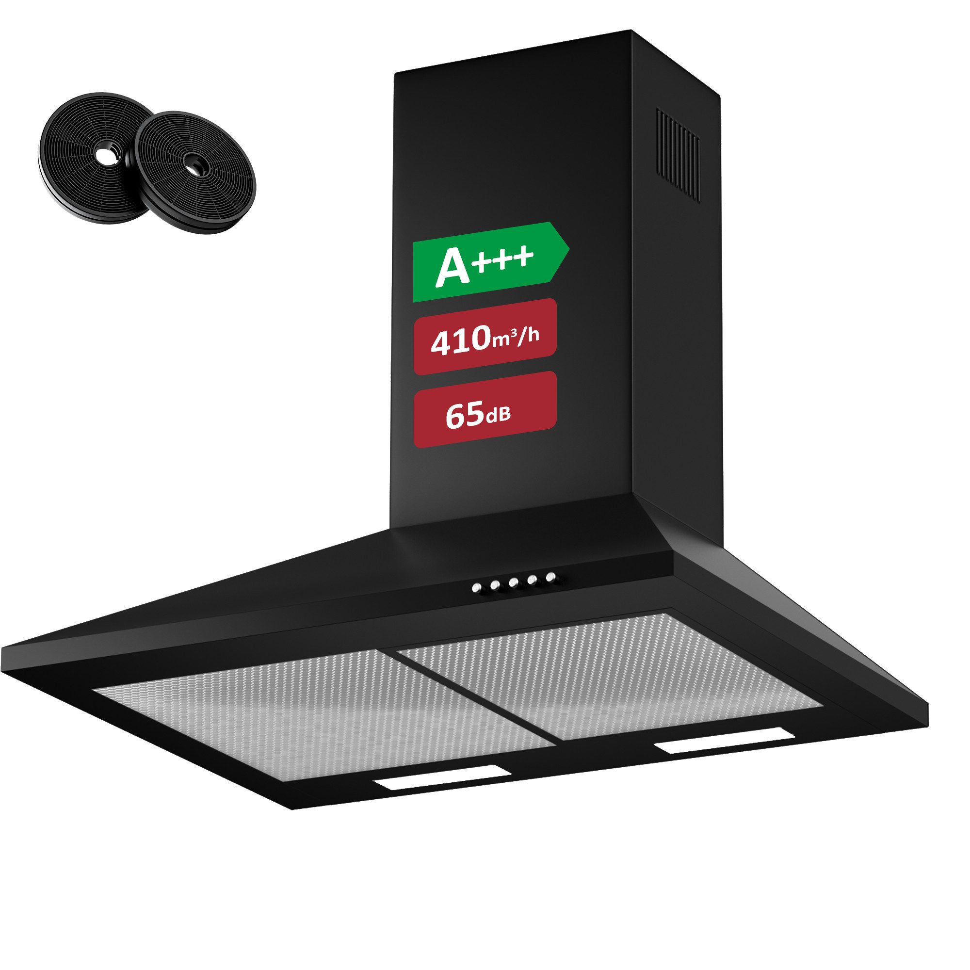 Levivo Wandhaube A+++ Dunstabzugshaube 60cm und 90cm Umluft & Abluft mit 410 m³/h A+++ Dunstabzugshaube 60cm und 90cm Umluft & Abluft mit 410 m³/h, Aktivkohlefiltern, Fettfiltern, LED-Beleuchtung