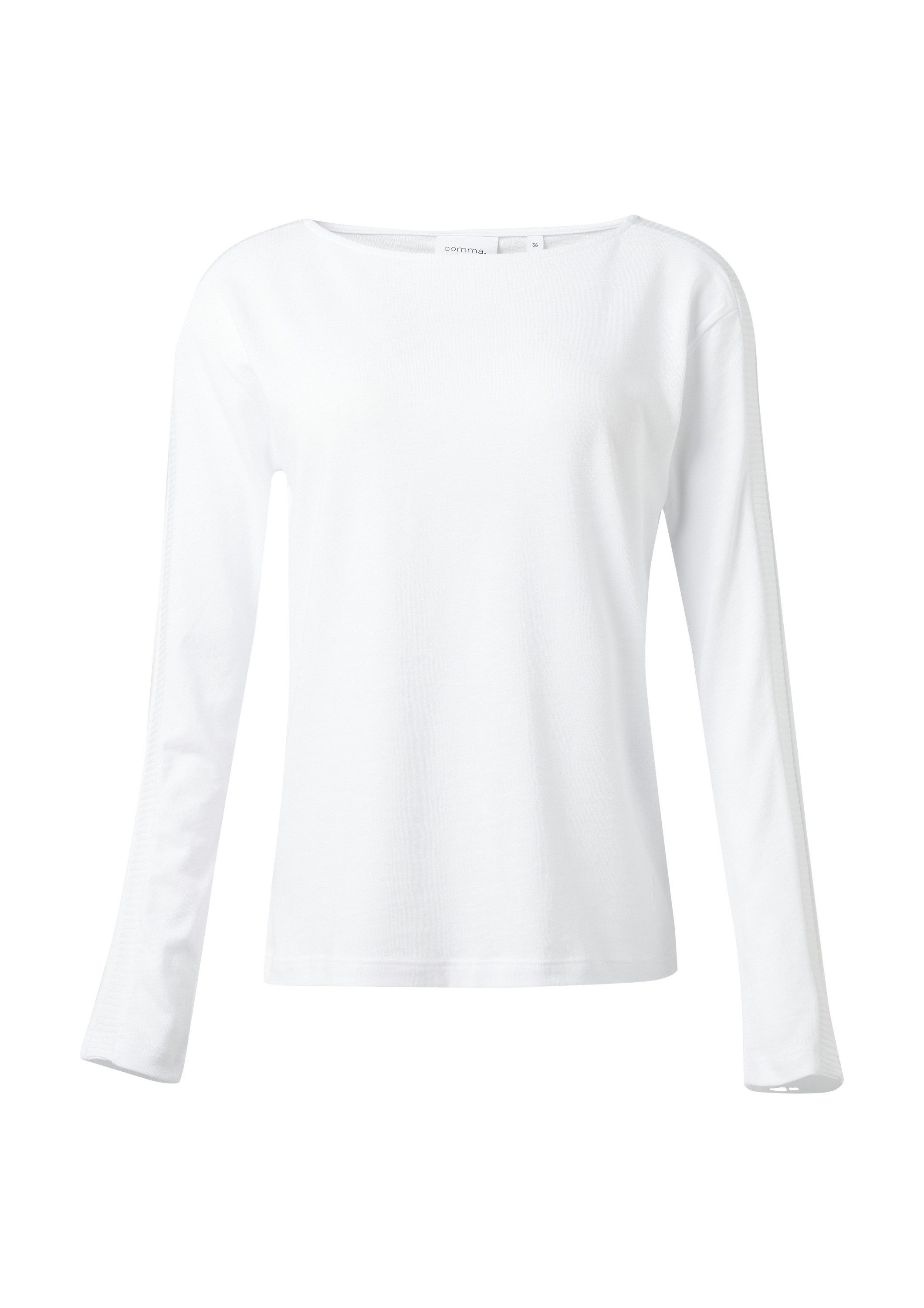 comma Langarmshirt T-Shirt Langarm-Shirt mit Ripp-Detail im Relaxed Fit