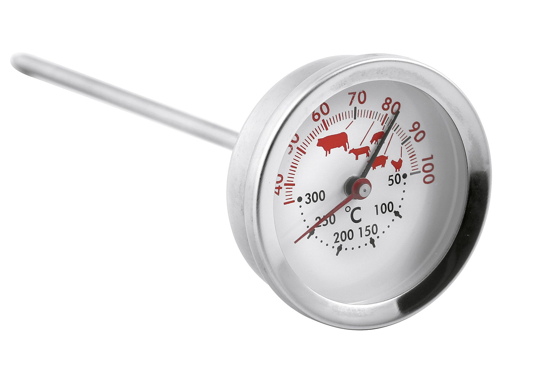 Weis Backofenthermometer Braten/Ofen-Thermometer 15302, Analog, Doppelanzeige, 50–300 °C, 100% Edelstahl