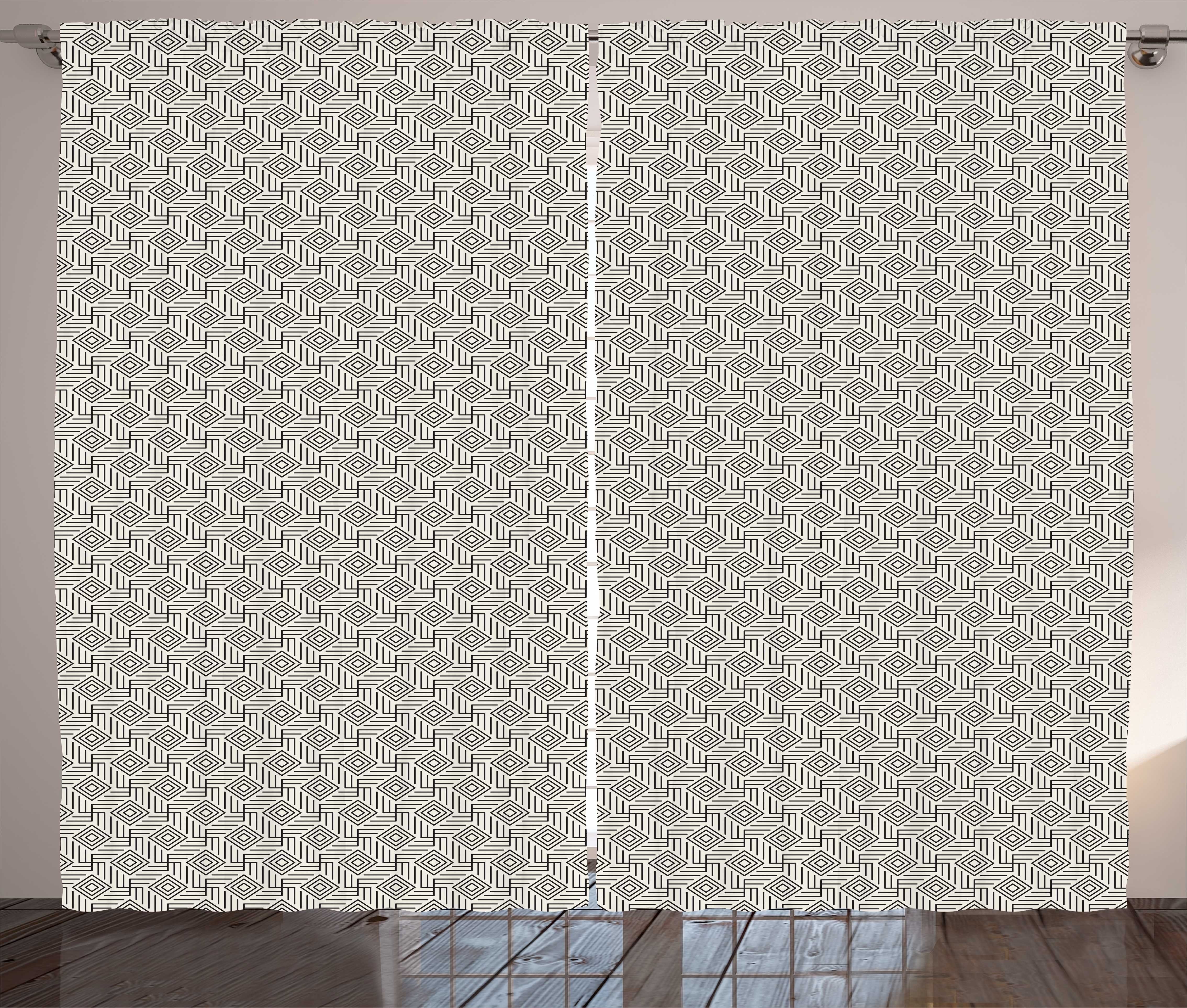 Gardine Schlafzimmer Kräuselband Vorhang mit Schlaufen und Haken, Abakuhaus, geometrische Rhombus Abstrakte Kunst Gitter
