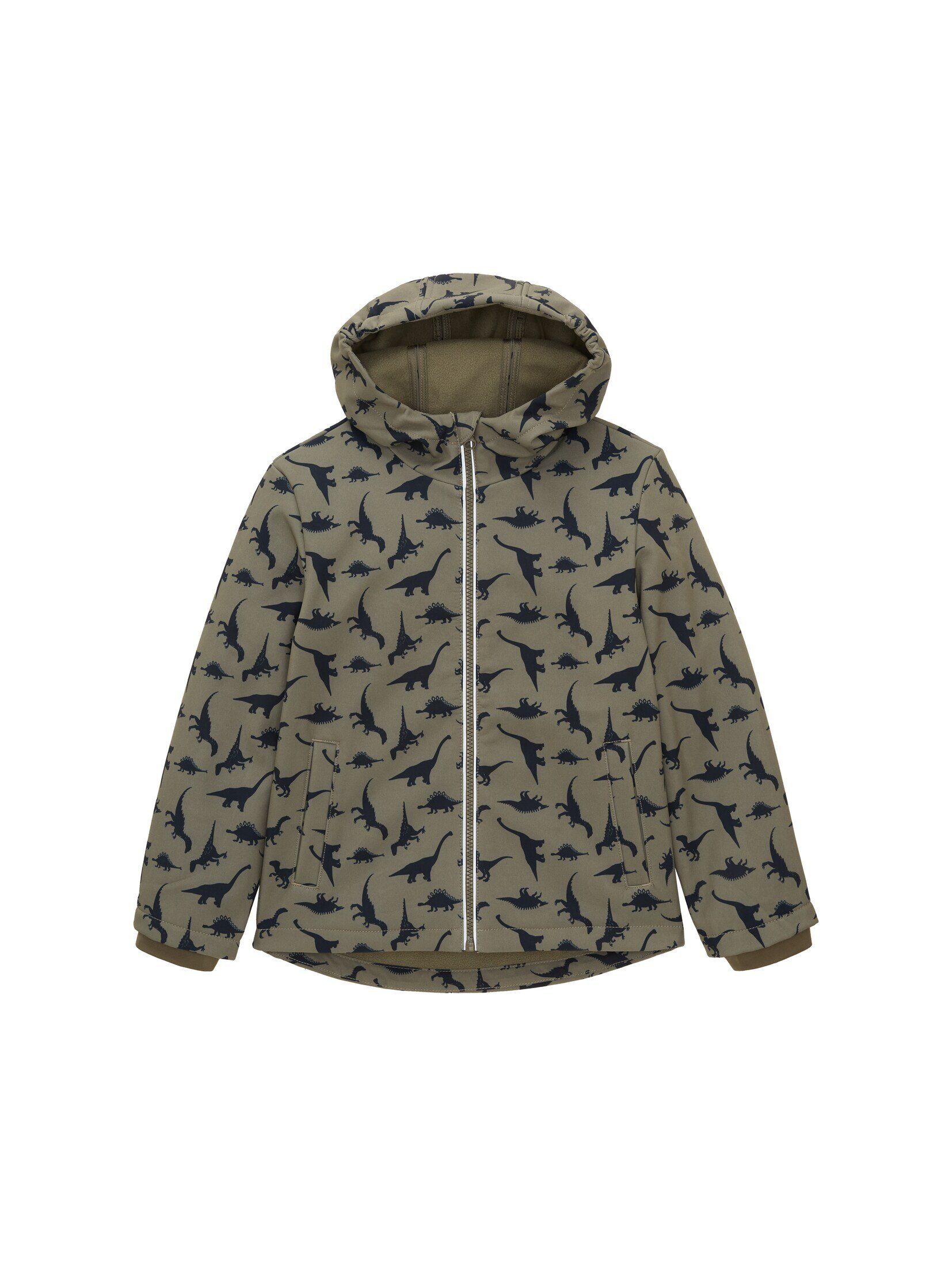 TOM TAILOR Collegejacke Softshell Jacke mit Allover-Print olive dino all over print