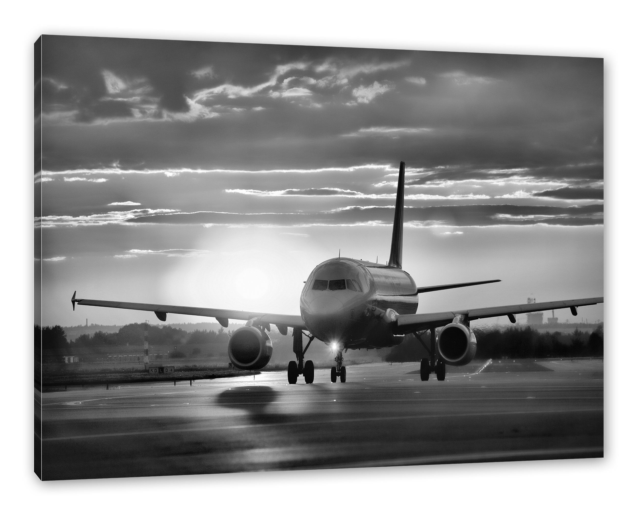 Pixxprint Leinwandbild Landendes Flugzeug, Landendes Flugzeug (1 St), Leinwandbild fertig bespannt, inkl. Zackenaufhänger