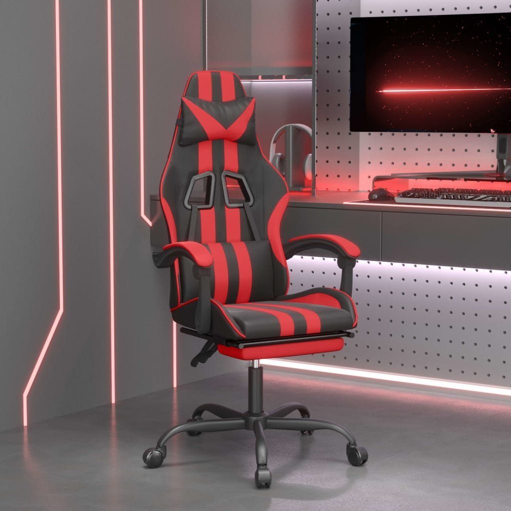 Kunstleder Schwarz und und mit St) Fußstütze Schwarz vidaXL Rot Gaming-Stuhl (1 Gaming-Stuhl rot | und rot Schwarz