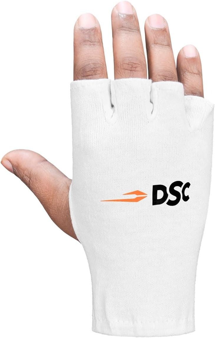 DSC Перчатки для вратаря Cricket-Innenhandschuhe aus Baumwolle mit Schnittfingern, Weiß (Content: 1 Pair Gloves, Baumwolle Material) Faster Sweat Absorbtion