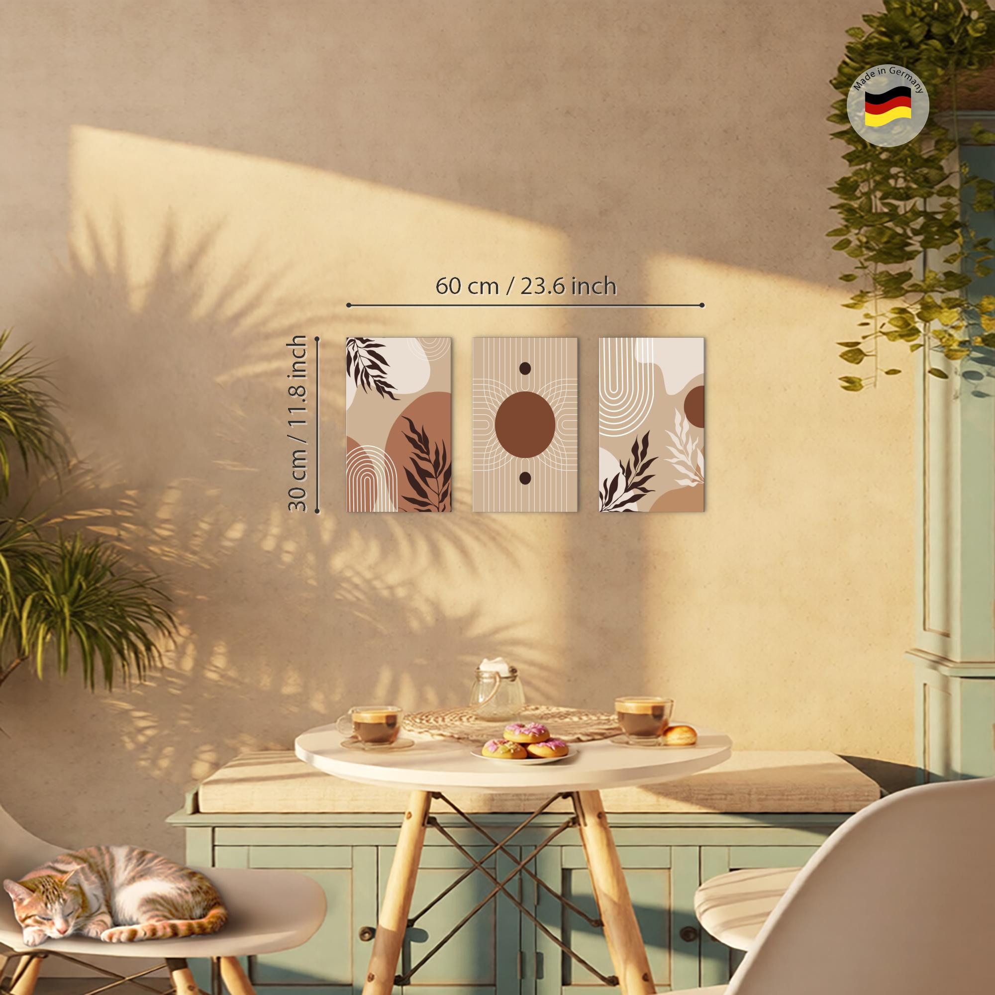 Novart Wandbild Abstrakt für Schlafzimmer Büro 3 Bilder Beige Blätter N041730b, 20 x 30 cm - 3 Bilder