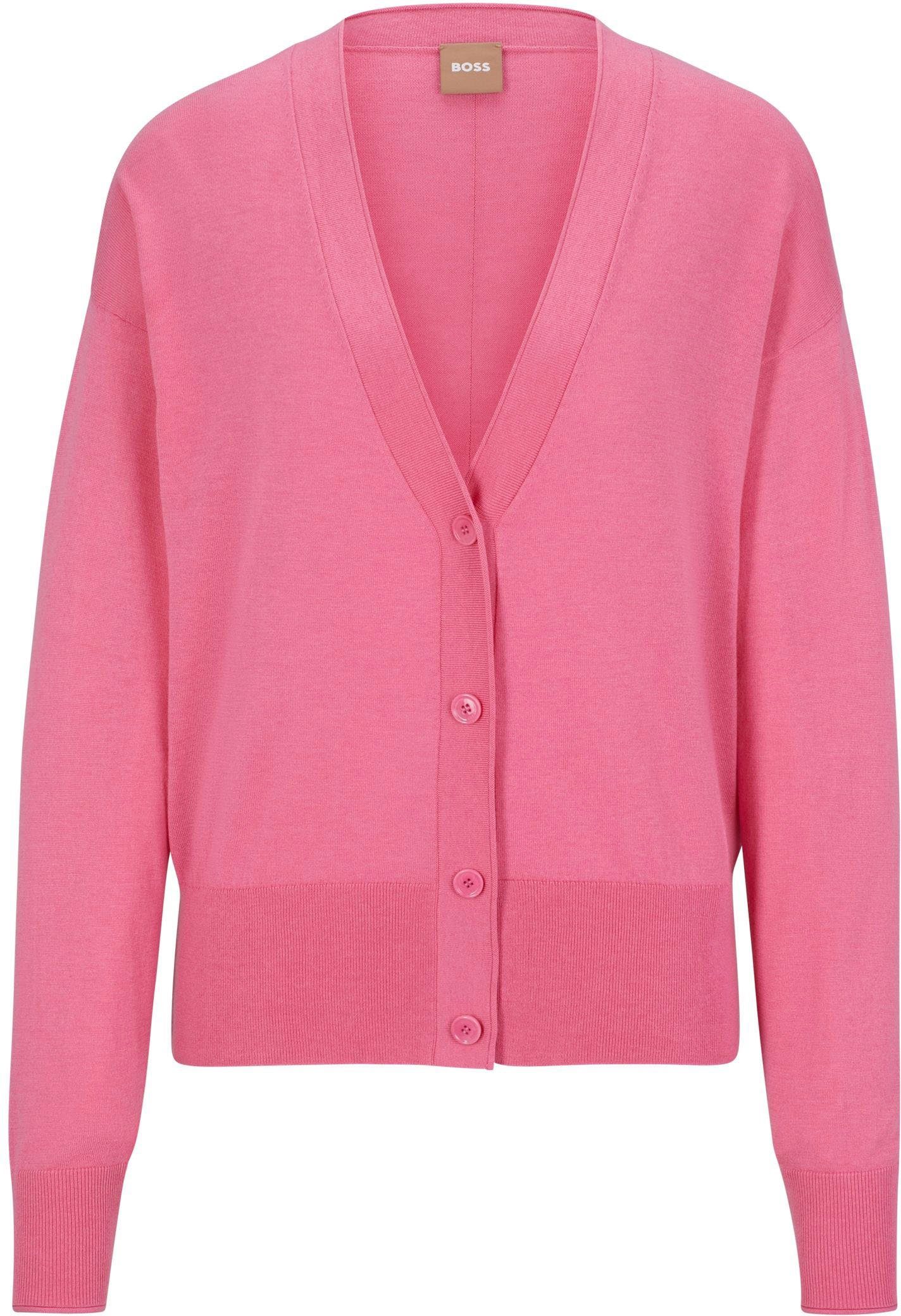 BOSS ORANGE Strickjacke C_Fedasa mit V-Ausschnitt, Kratzt nicht, angenehmer Baumwollmischung Medium_Pink | Cardigans