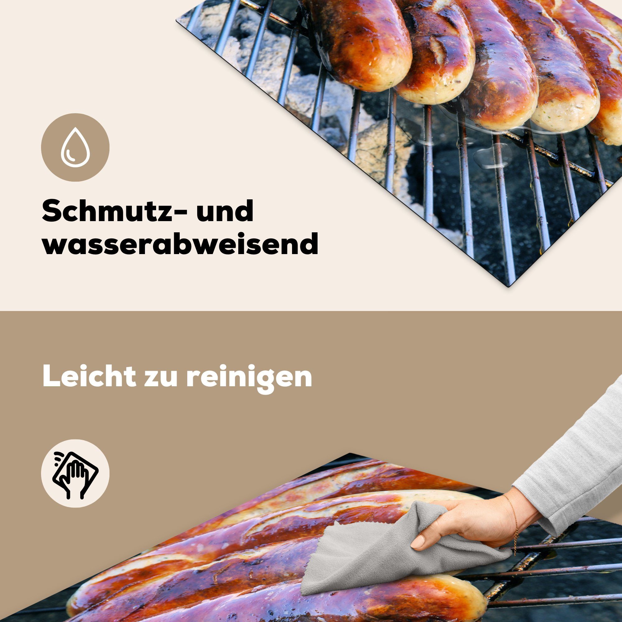 Vinyl, dem Induktionskochfeld für Ceranfeldabdeckung MuchoWow cm, tlg), Herdblende-/Abdeckplatte auf küche, Schutz (1 Bratwürste die Die Grill, 81x52