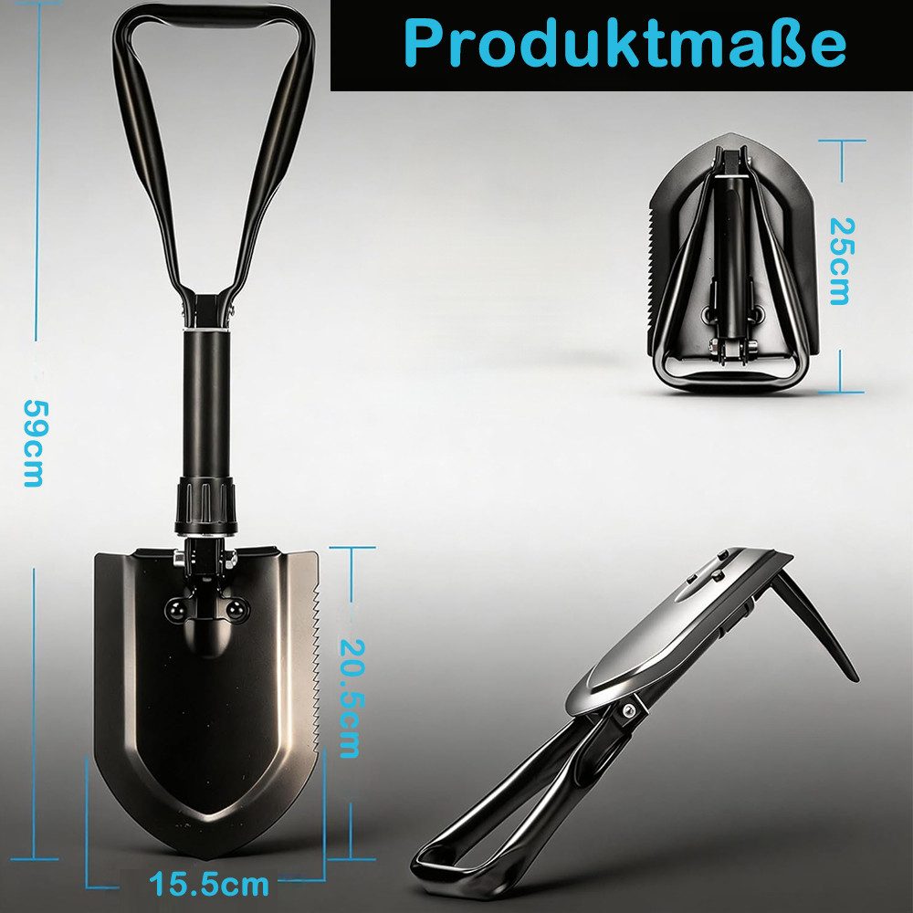 AFKSMILE Spaten Klappspaten 59cm, Hochfester Extra Stabiler Legierter Stahl Schaufeln, Tragbare Grabschaufel für Schneeräumen Auto-Notfälle Haus Garten – Bild 2 von 5