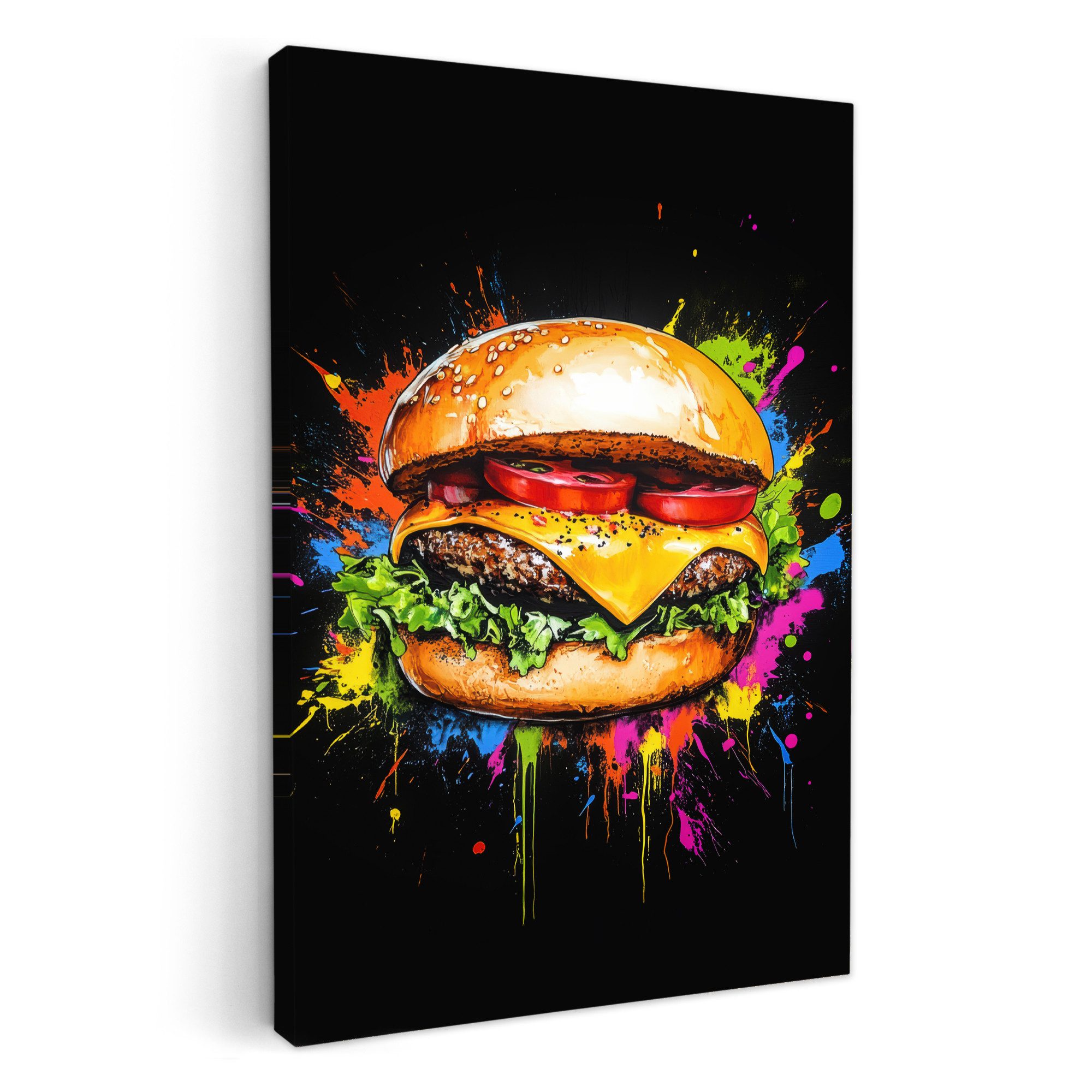 OneMillionCanvasses® Leinwandbild Hamburger - Graffiti - Farbe - Bunt - Ess günstig online kaufen