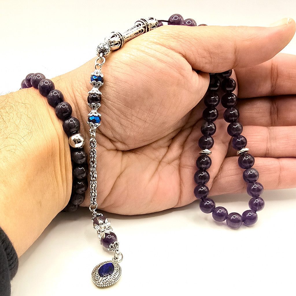 M-Punkt24 Kettenanhänger Set Tesbih Tespih Armband (Amethyst Armband & Tesbih, Set Angebot, Gebetskette, Rosary), Schmuck für Männer Misbah Subha