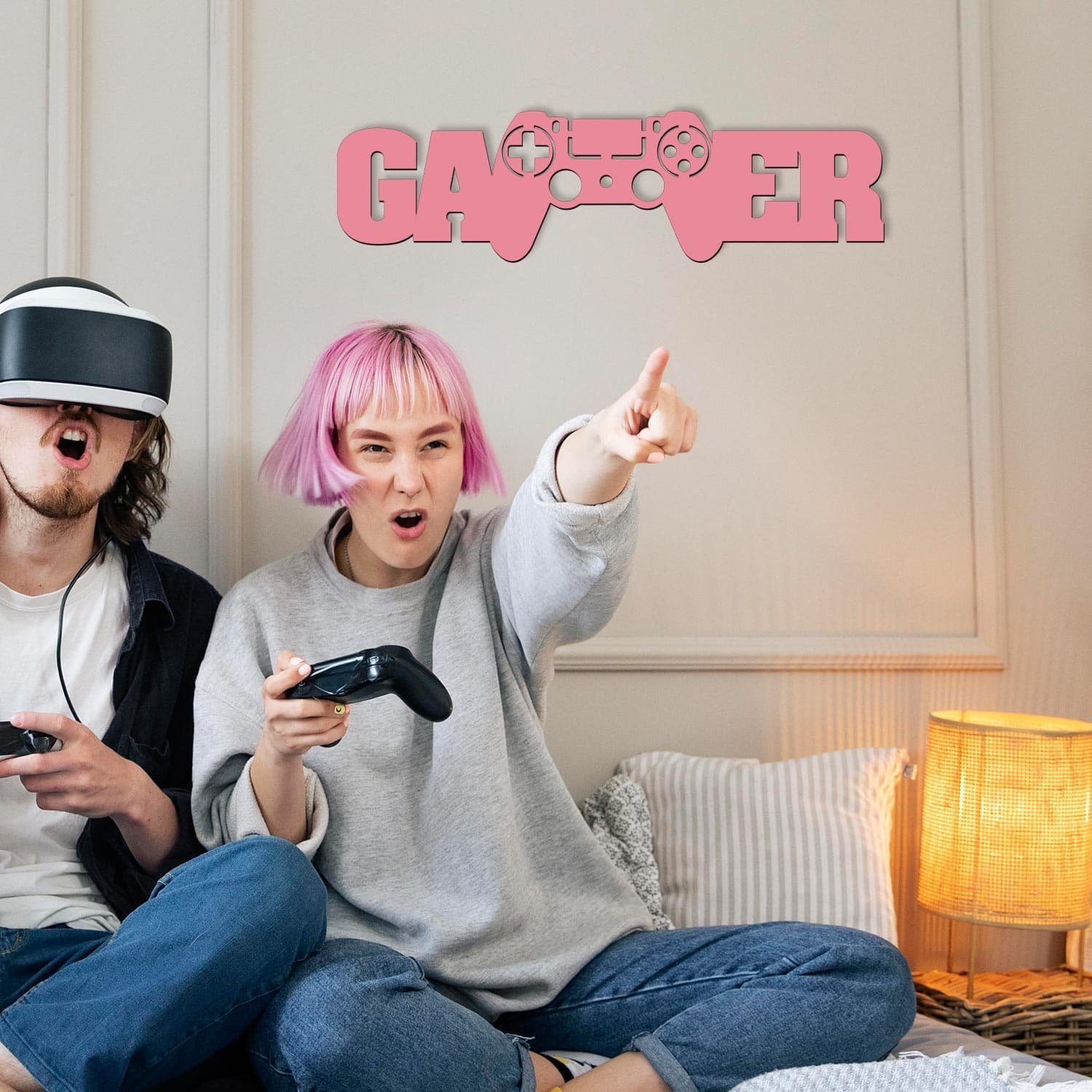 Namofactur LED Dekolicht Gamer Gaming Controller LED fest Farbwechsel, Gamer - mit Wanddekoobjekt Fernbedienung mit Leuchte USB Weiß Wanddeko integriert, Licht Wohnzimmer RGB