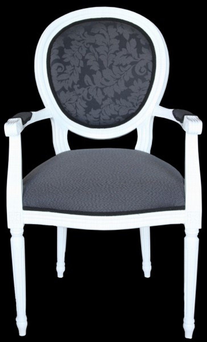 Casa Padrino Esszimmerstuhl Barock Esszimmer Stuhl / Armlehne Weiß Stuhl - Designer Luxus mit - Grau Qualität