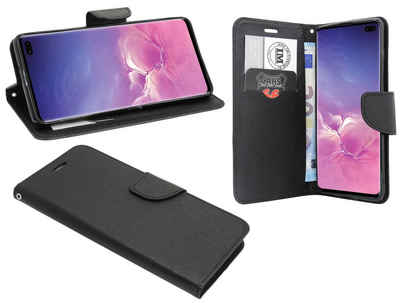 cofi1453 Handyhülle Hülle Tasche für Samsung Galaxy S10 Plus, Kunstleder Schutzhülle Handy Wallet Case Cover mit Kartenfächern, Standfunktion Schwarz