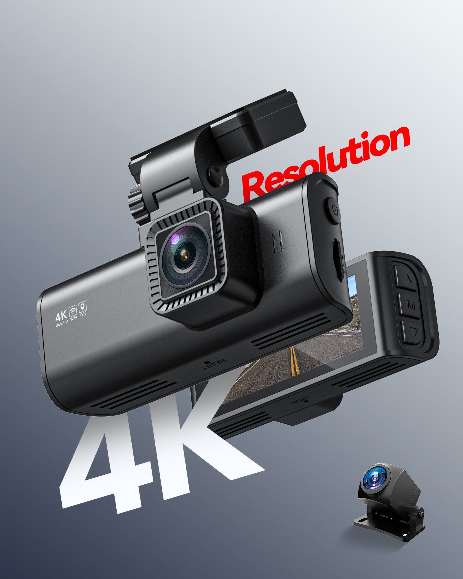 REDTIGER Duale Aufnahme Nachtsicht 170° Weitwinkel Auto Dashcam (Vorne 4K UHD, Hinten 1080p, WLAN (Wi-Fi), GPS,WiFi,24-Stunden-Parkmonitor) – Bild 4 von 5
