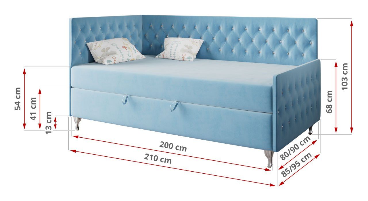 3, Jugendbett Bett Blau Kinderbett Funktionsbett Boxspringbetten MKS Kinderzimmer, MÖBEL für FILIP