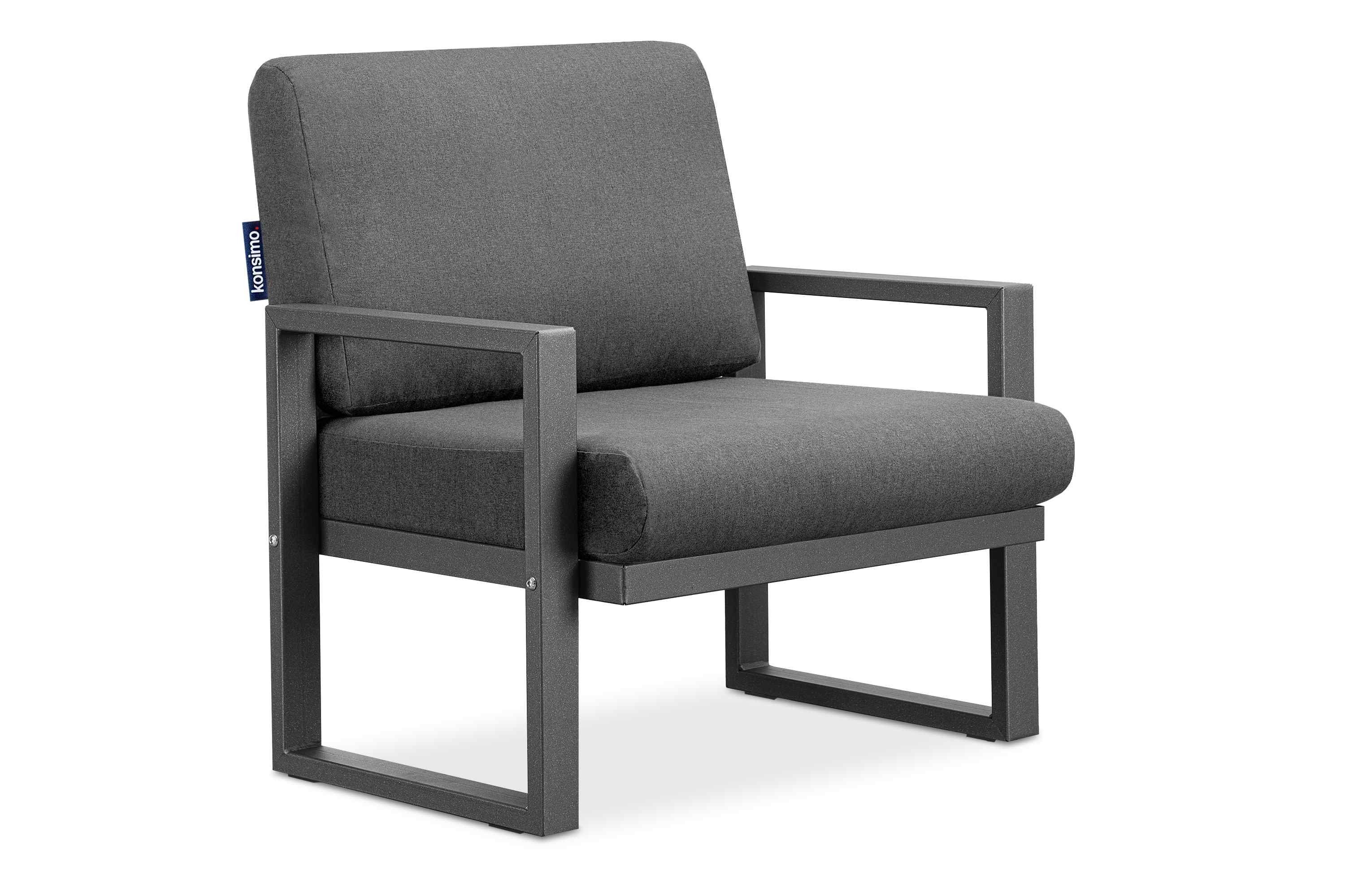 Konsimo Gartensessel FRENA Garten-Sessel (1x Sessel), pflegeleicht, bequeme Sitz- und Rückenkissen, schmutz- und wasserabweisend, UV-Beständigkeit anthrazit / grau