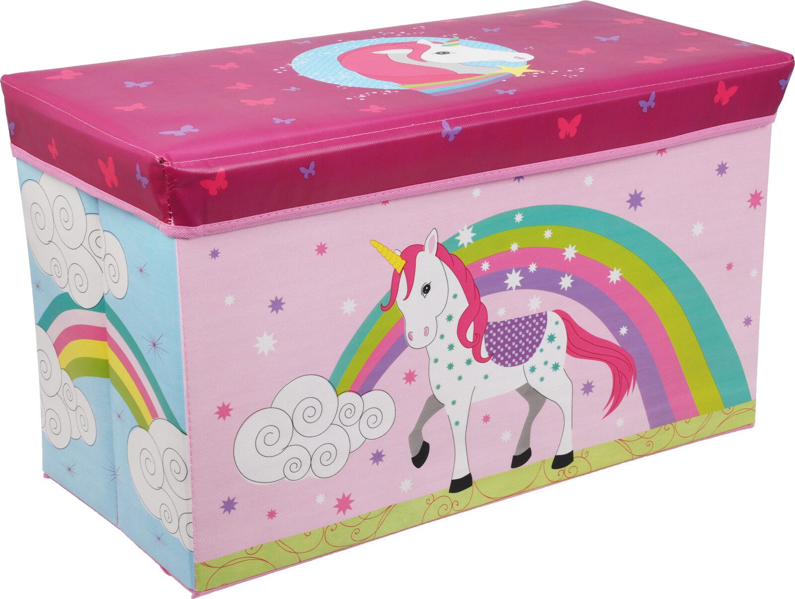 Koopman Aufbewahrungsbox Spielzeugkiste Sitzkiste Rosa Einhorn 60L (Stück, 1 St., Packung), Mädchen, gepolsterter Deckel, Aufbewahrungskiste, Sitzfunktion
