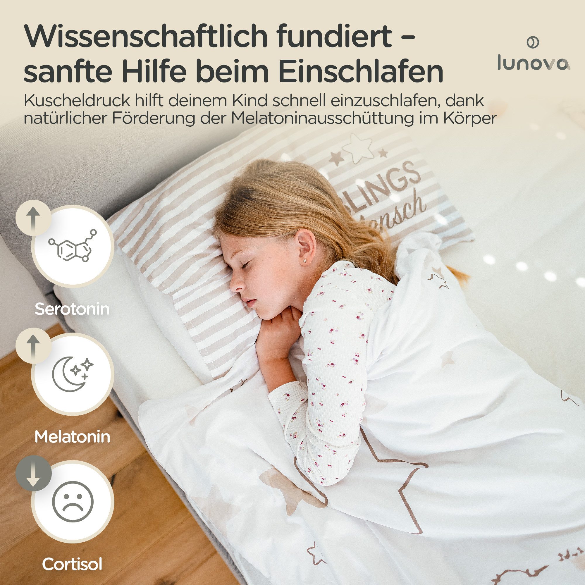 Lunova Gewichtsdecke für Kinder, Füllung: hypoallergene Glasperlen, Therapiedecke, waschbar, OEKO-TEX Baumwolle, 2-4 kg Gewicht – Bild 5 von 5
