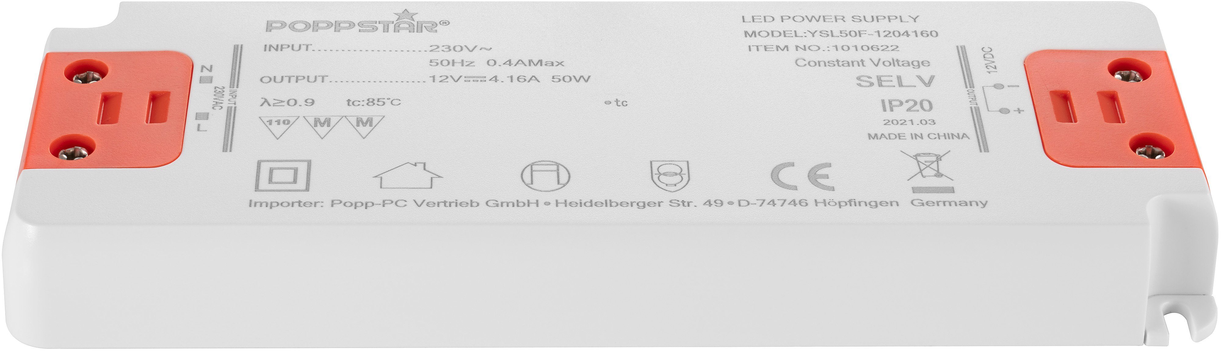 4,16A 12 LED-Transformator 12V LED / LEDs) Trafo 230V flach DC V Watt (LED 50 (für AC Poppstar Power Slim bis 0,5 ultra Supply